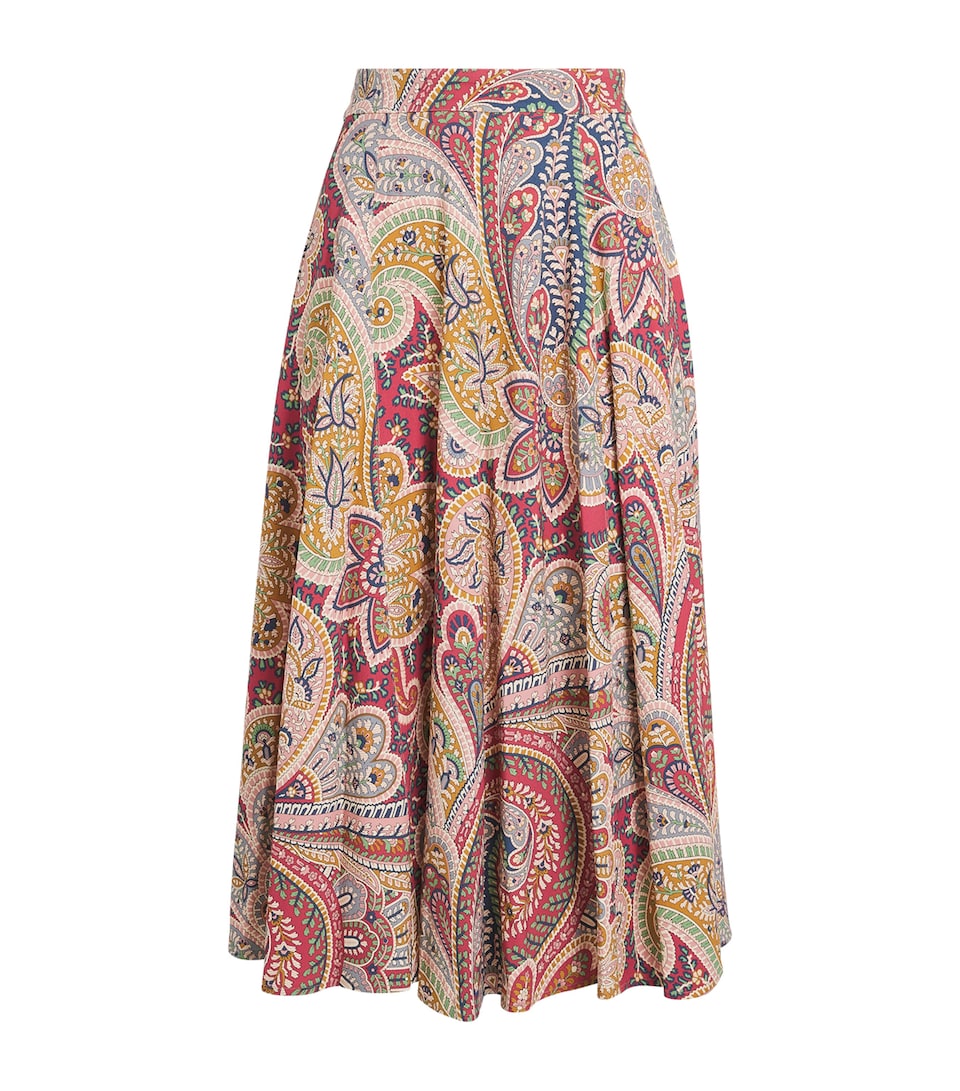 Paisley Pleated Midi Skirt