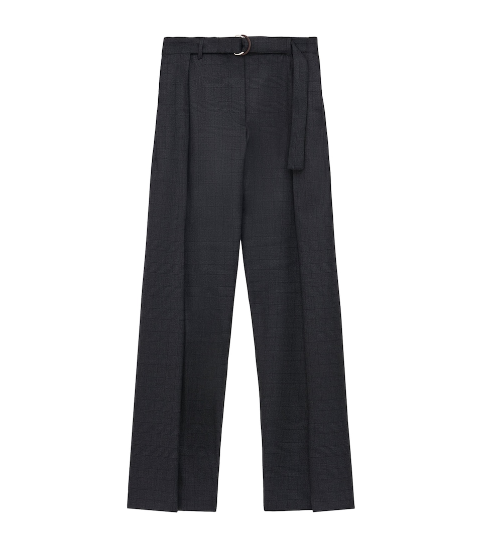 Wool Check Belted Trousers