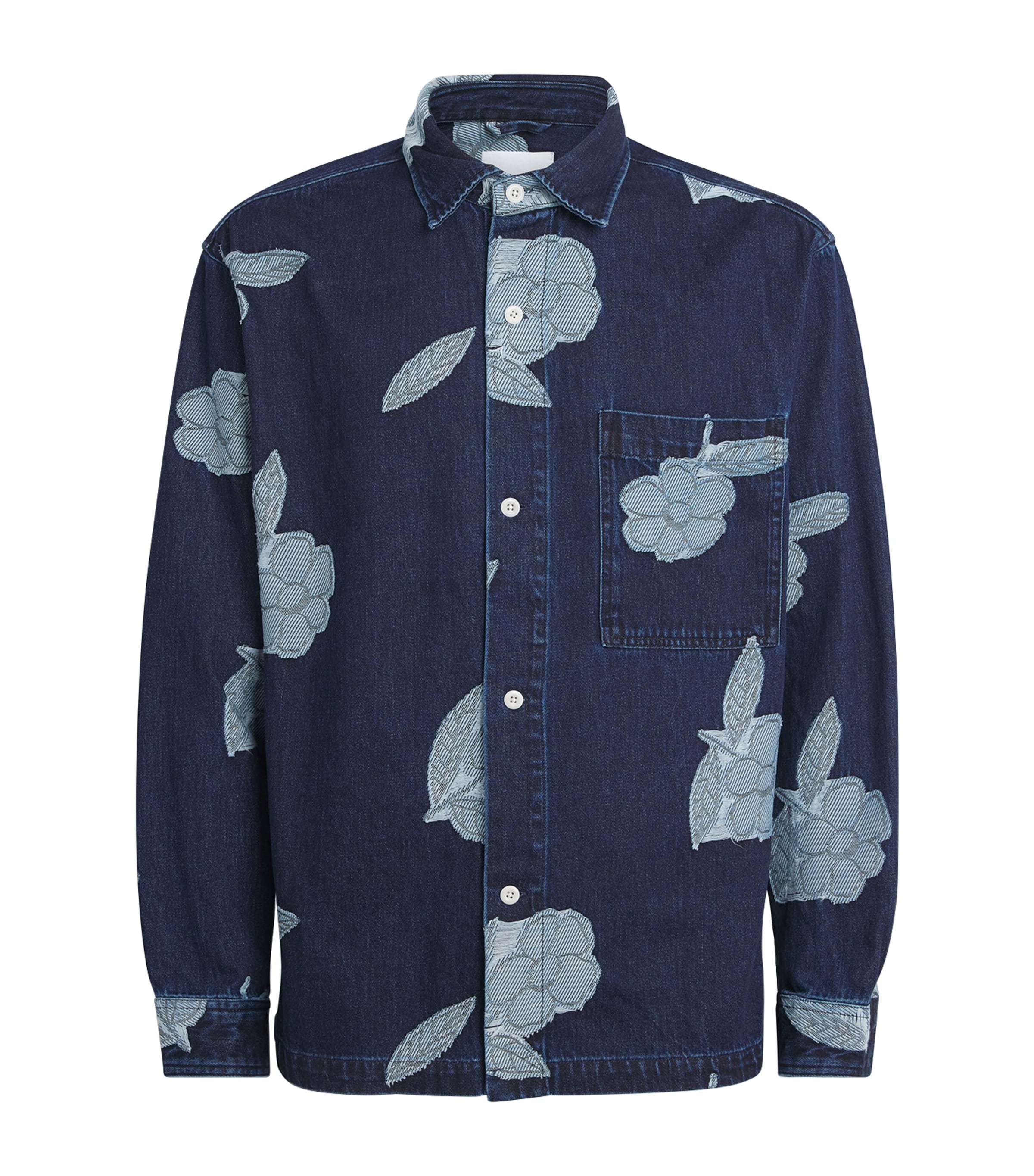 NN.07 Mens Jacquard Floral Adwin Denim Overshirt Blue Denim