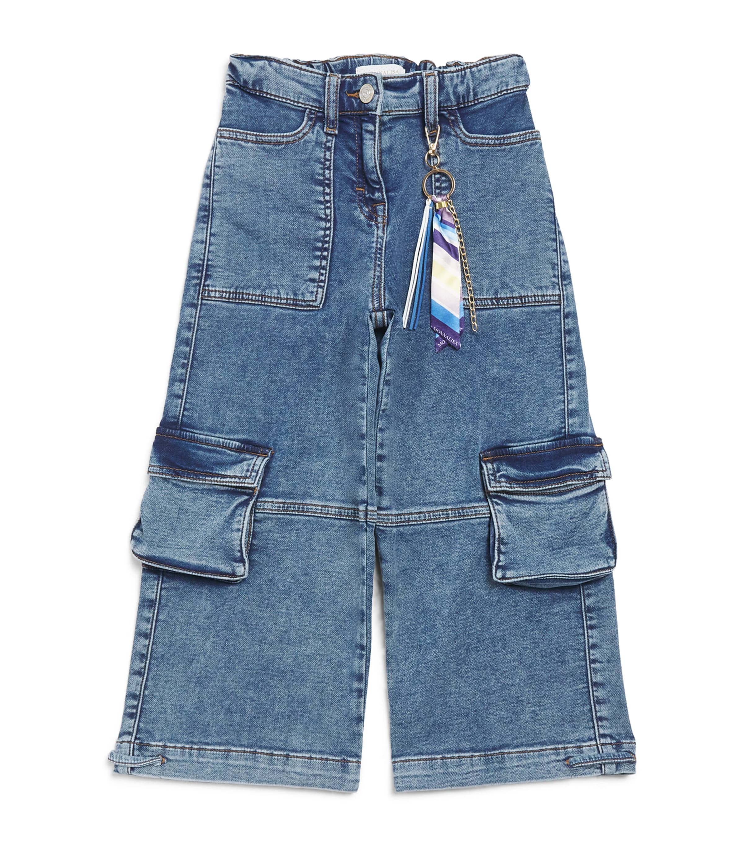 Monnalisa Wide-Leg Cargo Jeans (2-12 Years) Blu Stone Denim