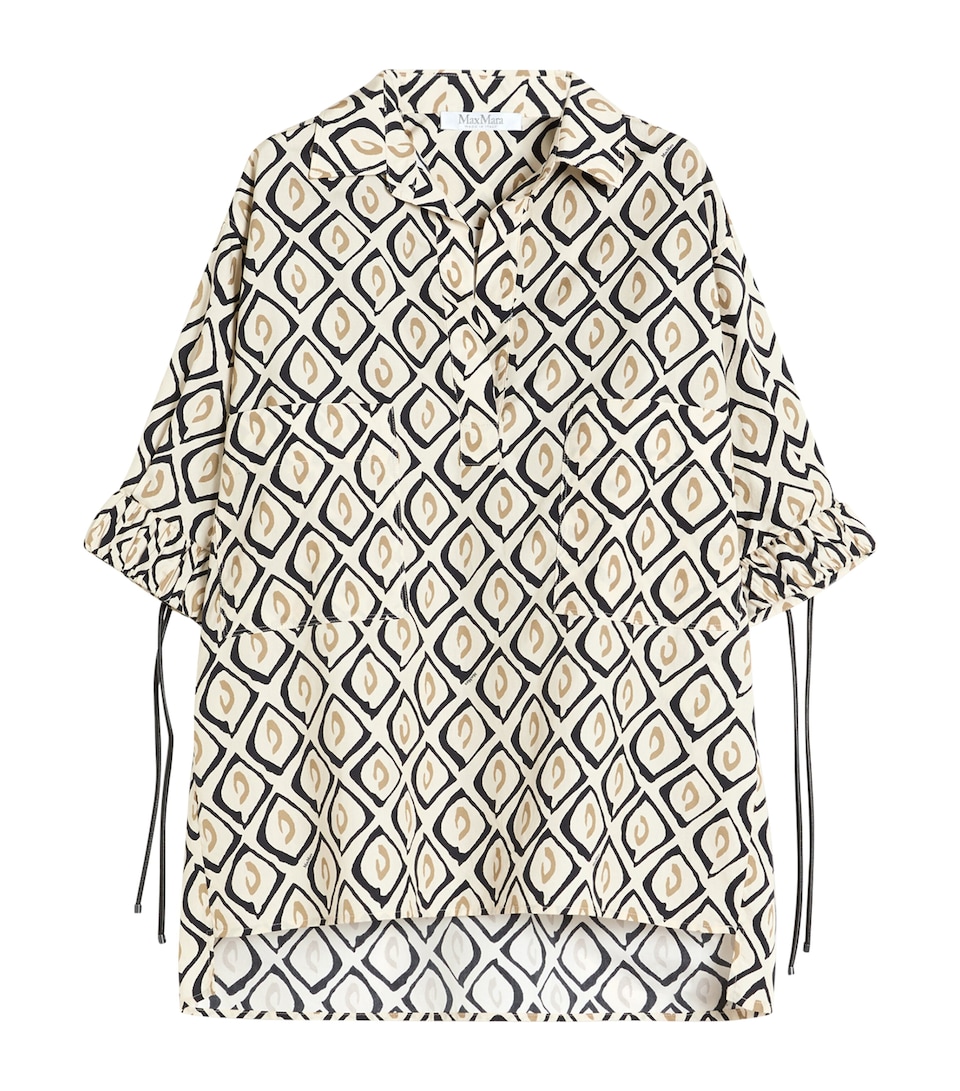Max Mara Womens Cotton Poplin Printed Drawstring Shirt Beige