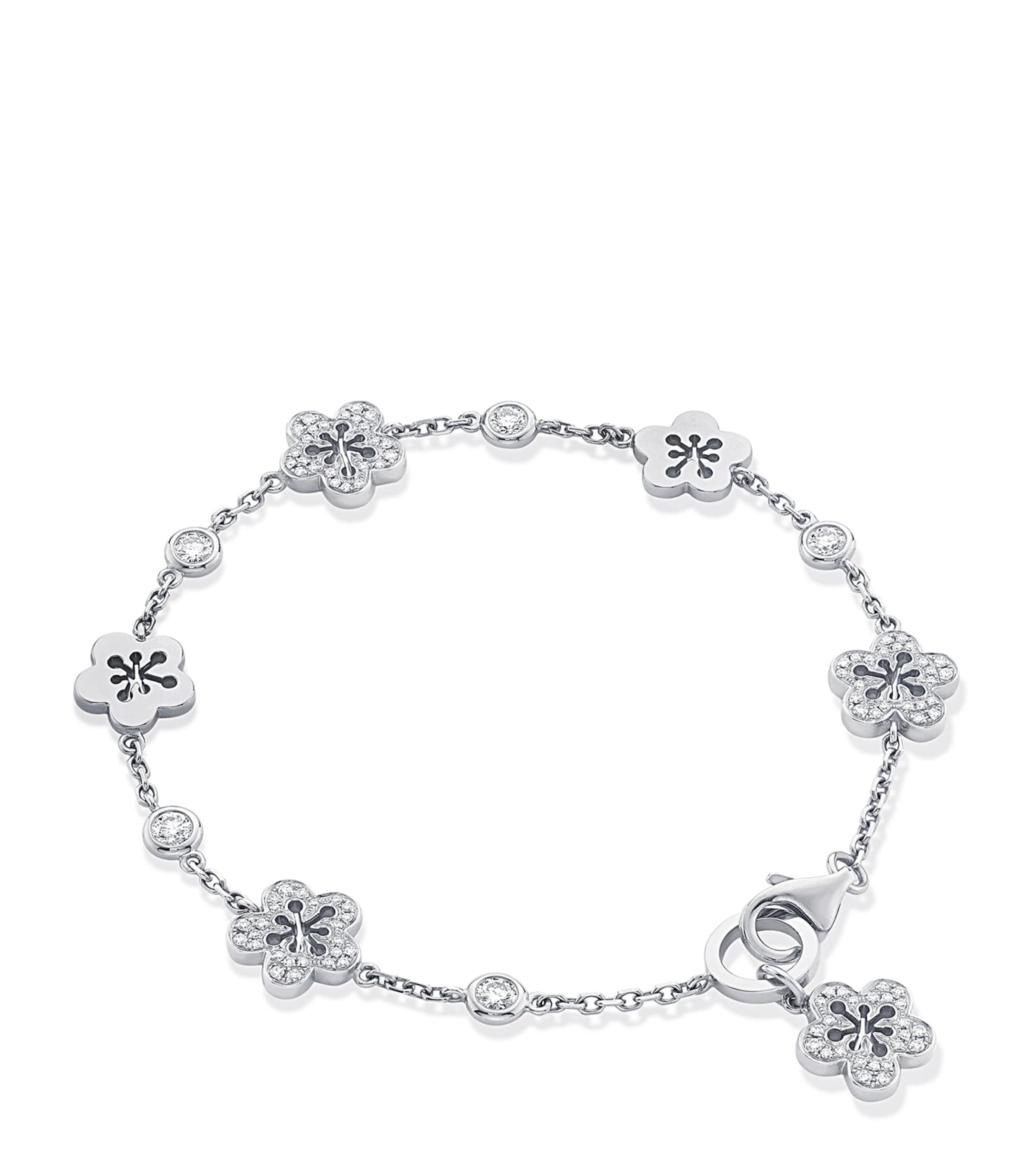 White Gold and Diamond Blossom Charm Bracelet