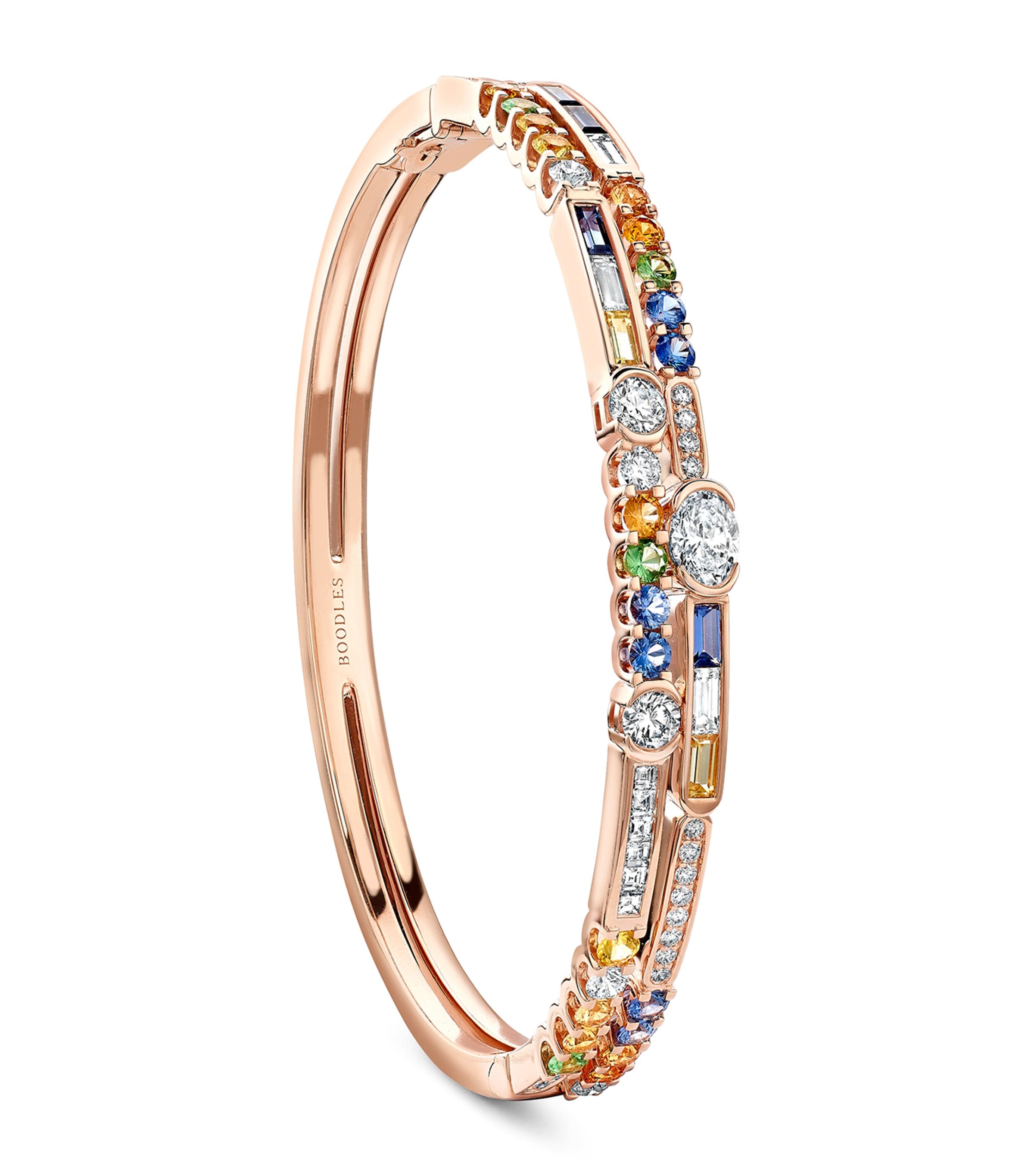 Boodles Rose Gold, Diamond, Sapphire and Tsavorite Play of Light Bangle Rose Gold
