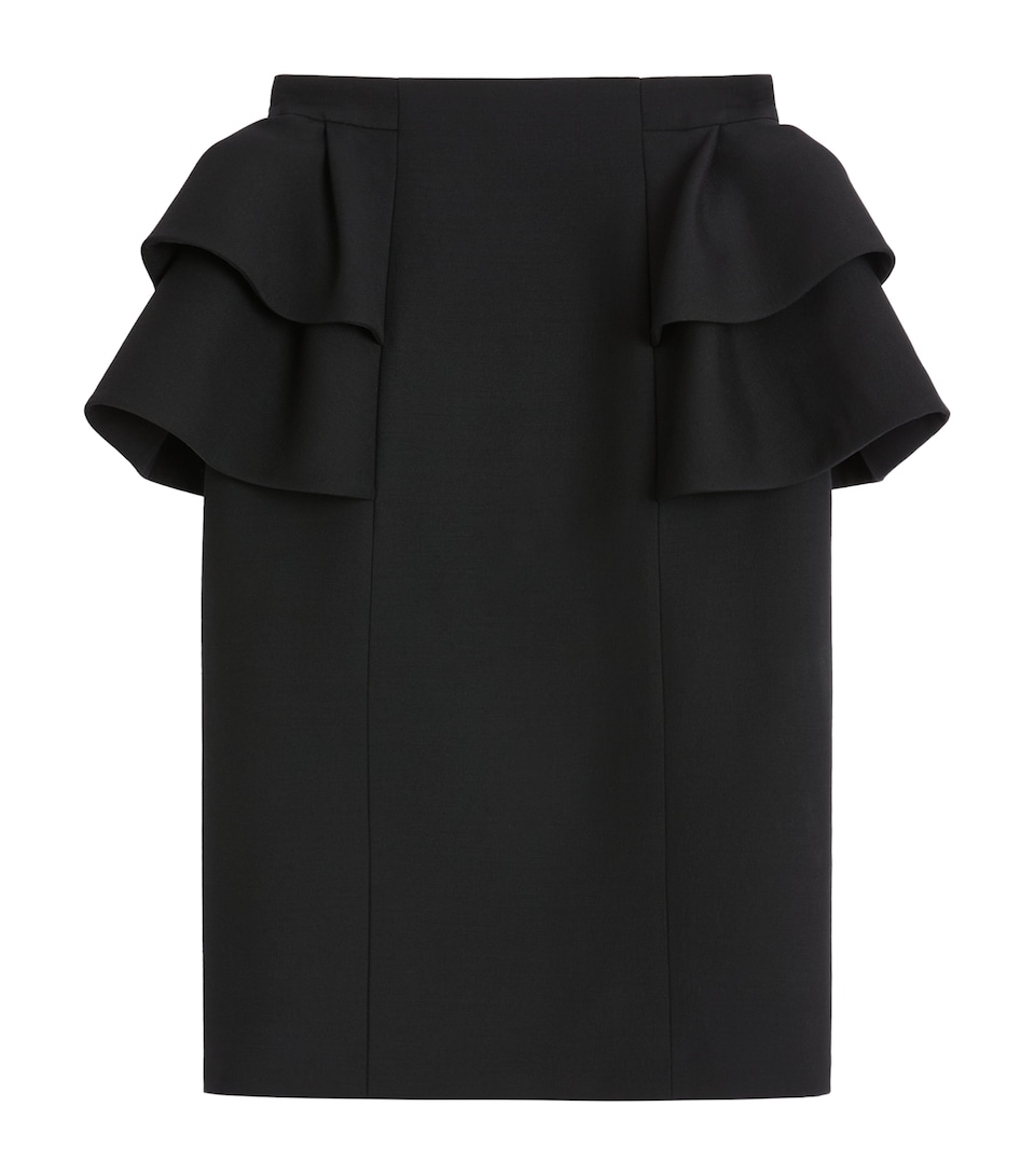 Valentino Womens Wool-Silk Ruffled Midi Skirt
