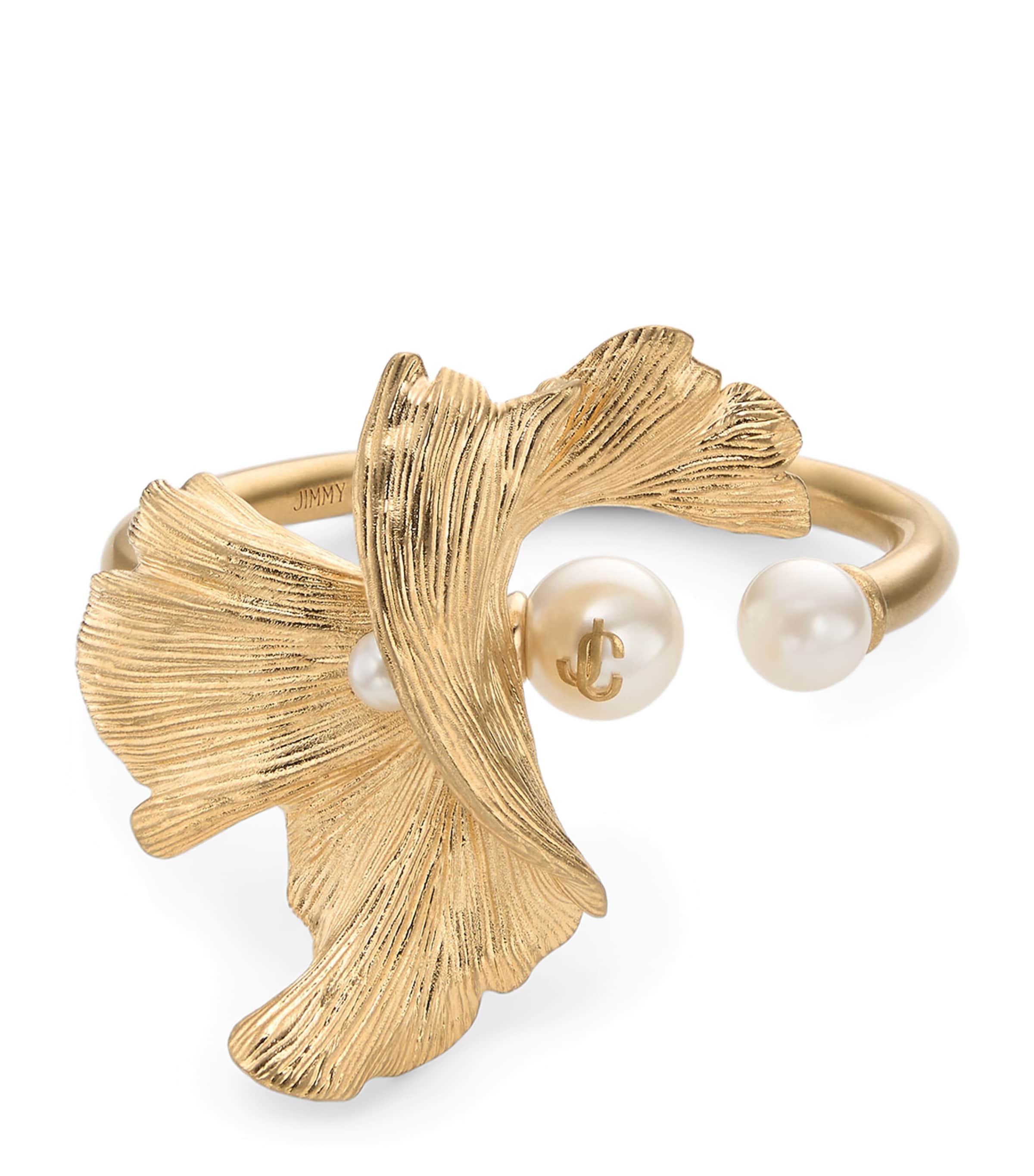 Jimmy Choo Gold-Tone Pearl Wave Cuff Bangle Gold/white