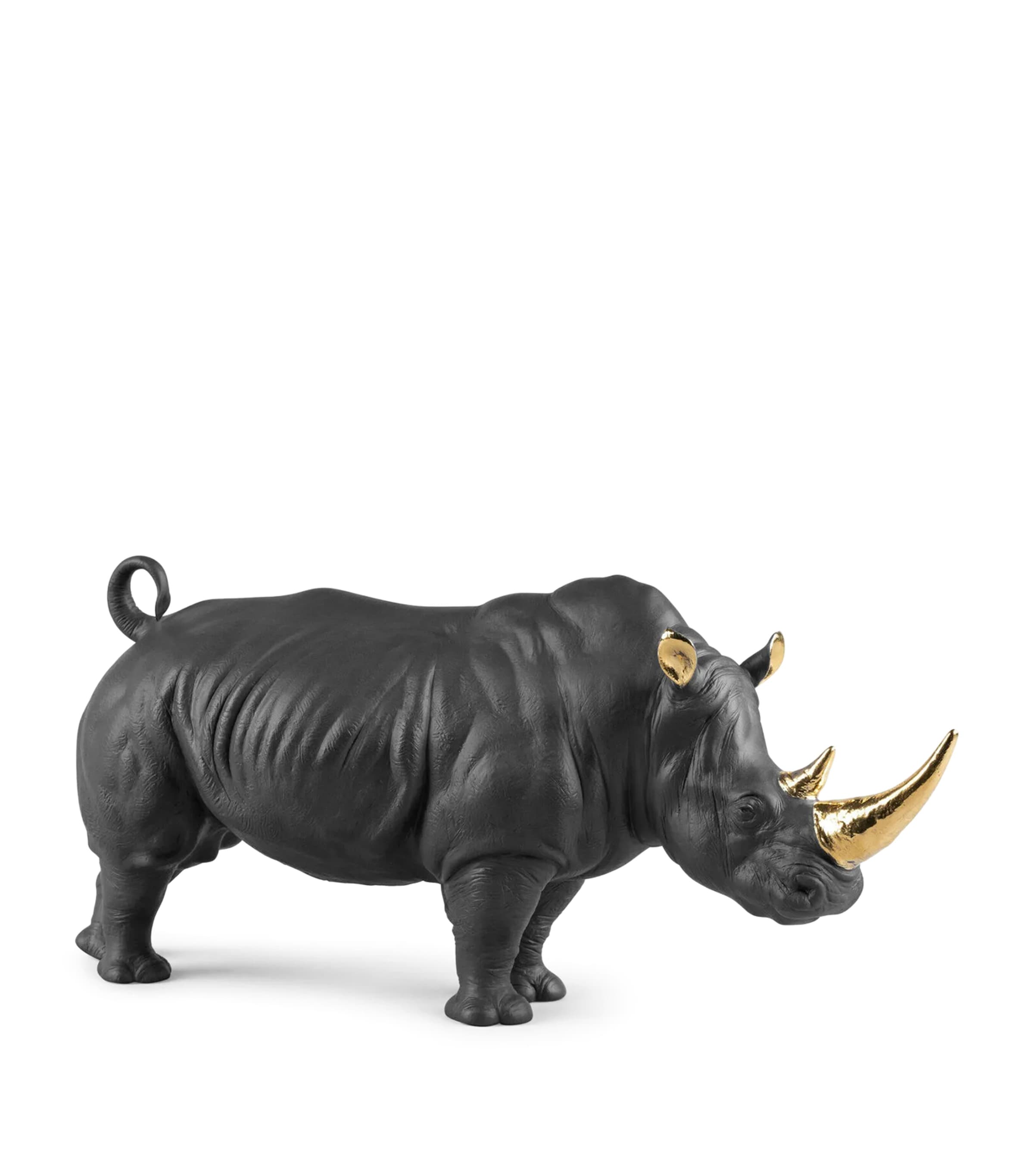 Lladró Porcelain Rhino Figurine Black