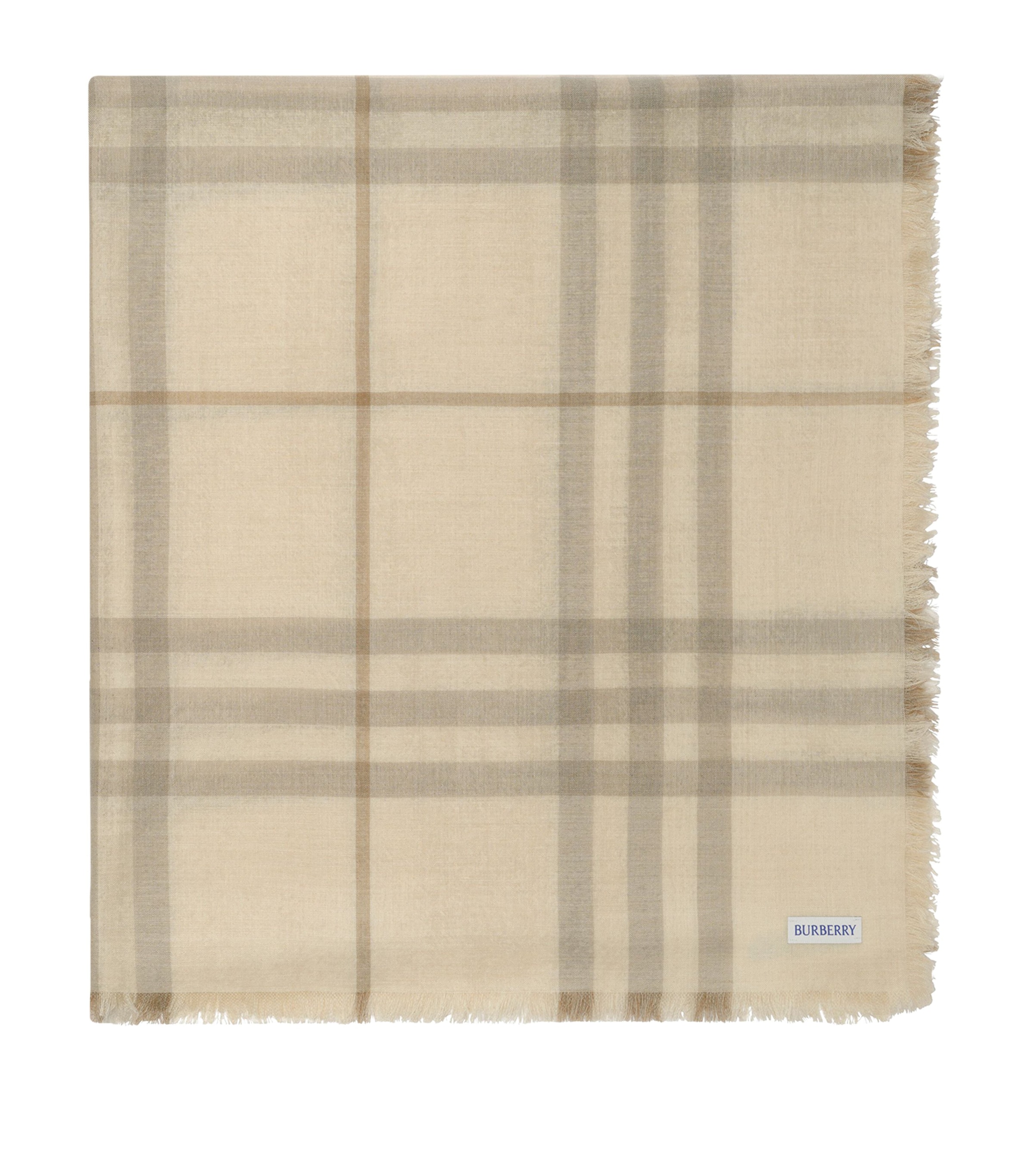 Burberry Wool-Silk Reversible Check Scarf Sesame Beige Check