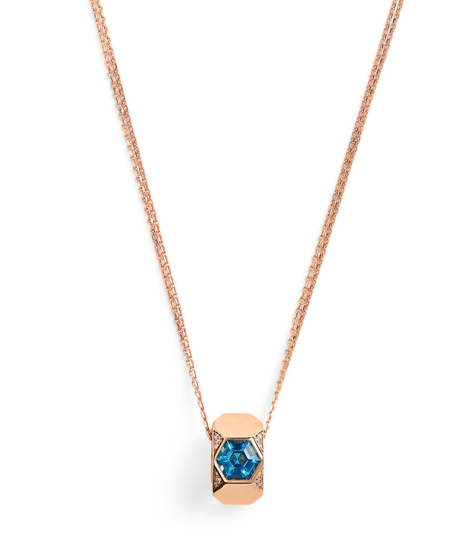 Rose Gold, Diamond and Topaz Honeycomb Necklace