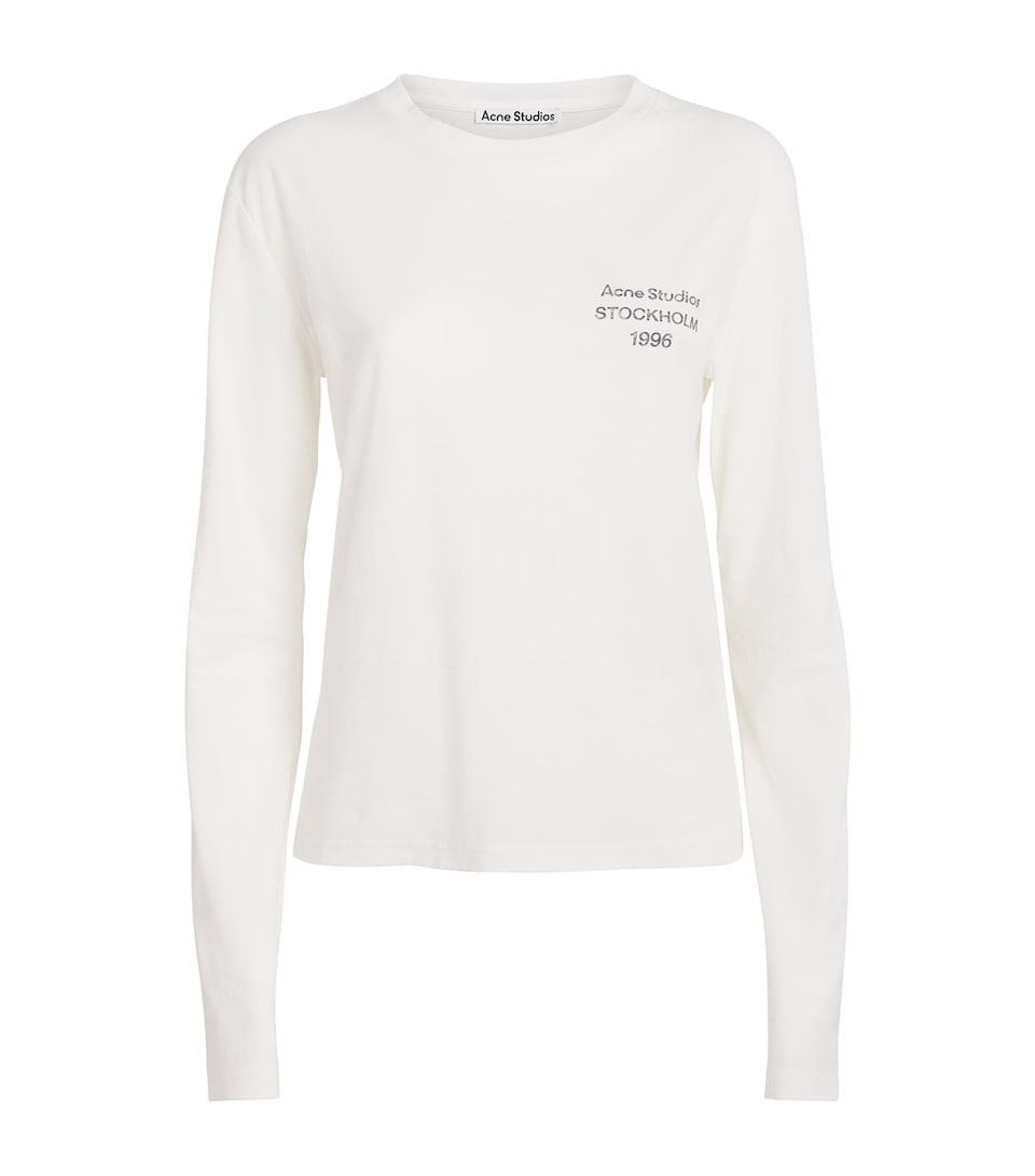 Acne Studios Womens Distressed Logo Long-Sleeve T-Shirt Off White