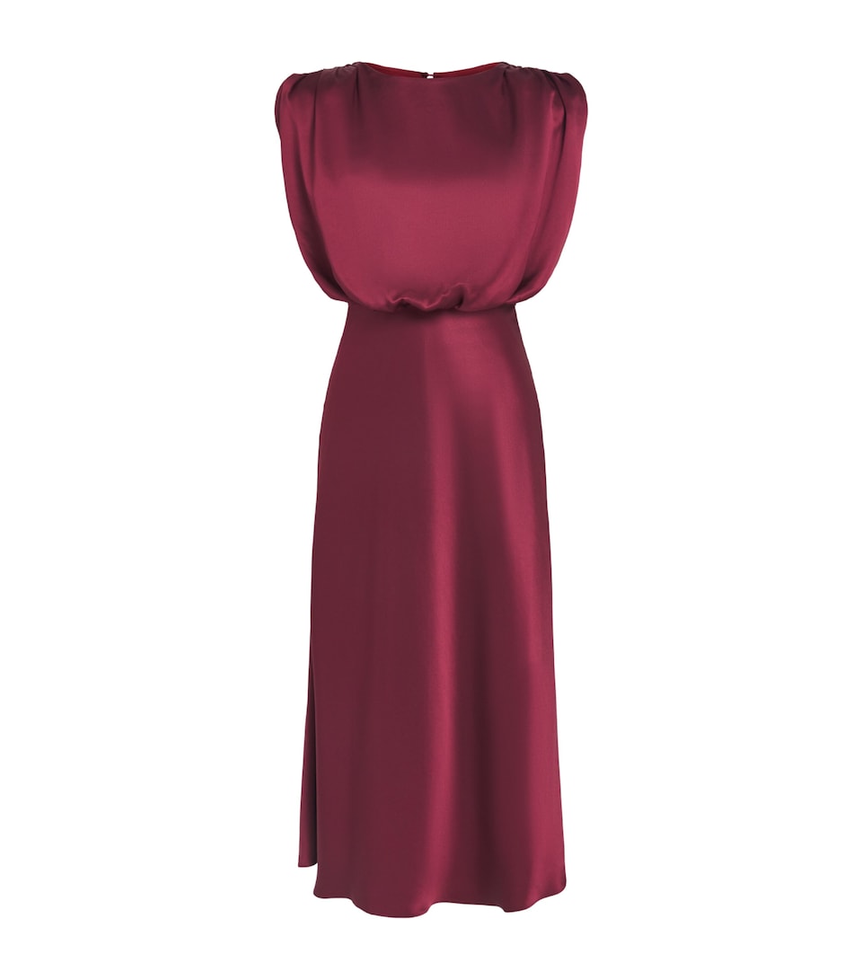 Toccin Womens Satin Flora Midi Dress Wine