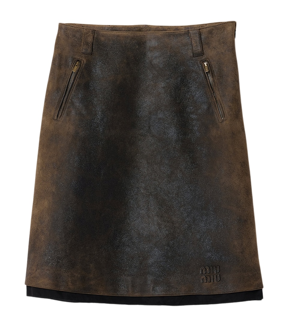 Miu Miu Womens Distressed Leather Midi Skirt