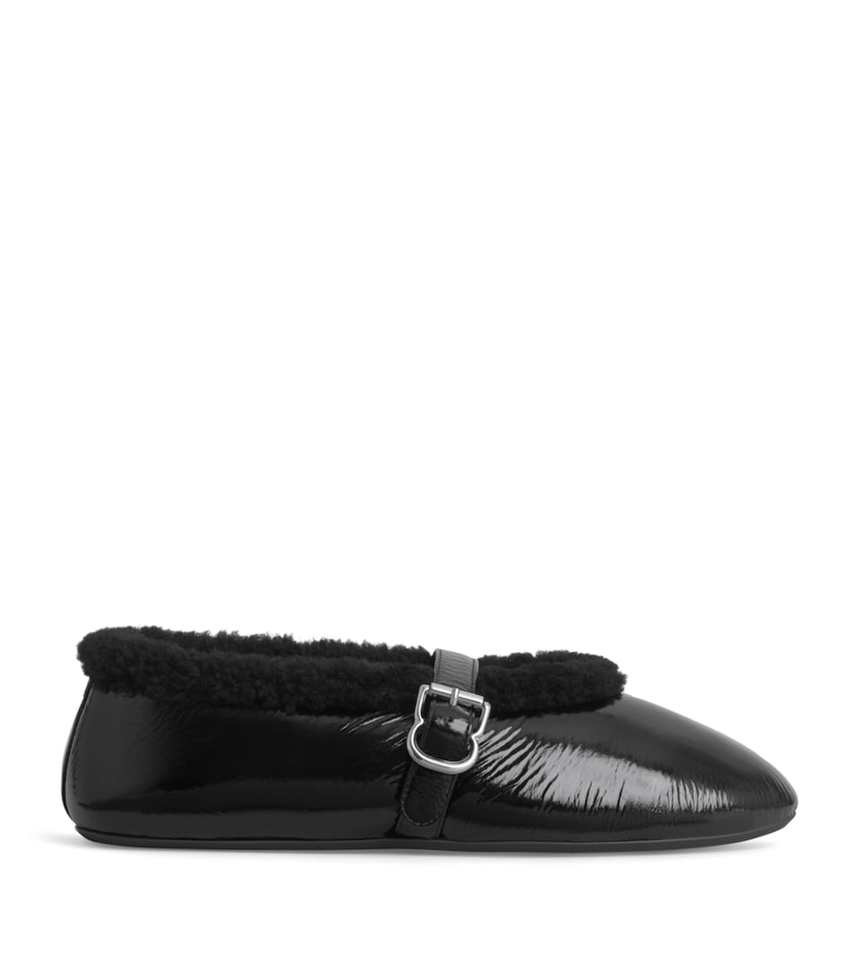 Alaïa Glossy Shearling Ballet Flats Black