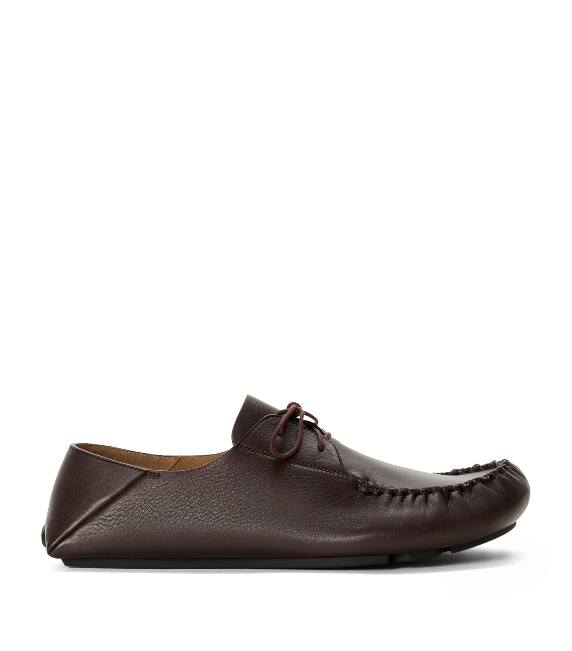 LOEWE Leather Rambla Boat Shoes Dark Brown