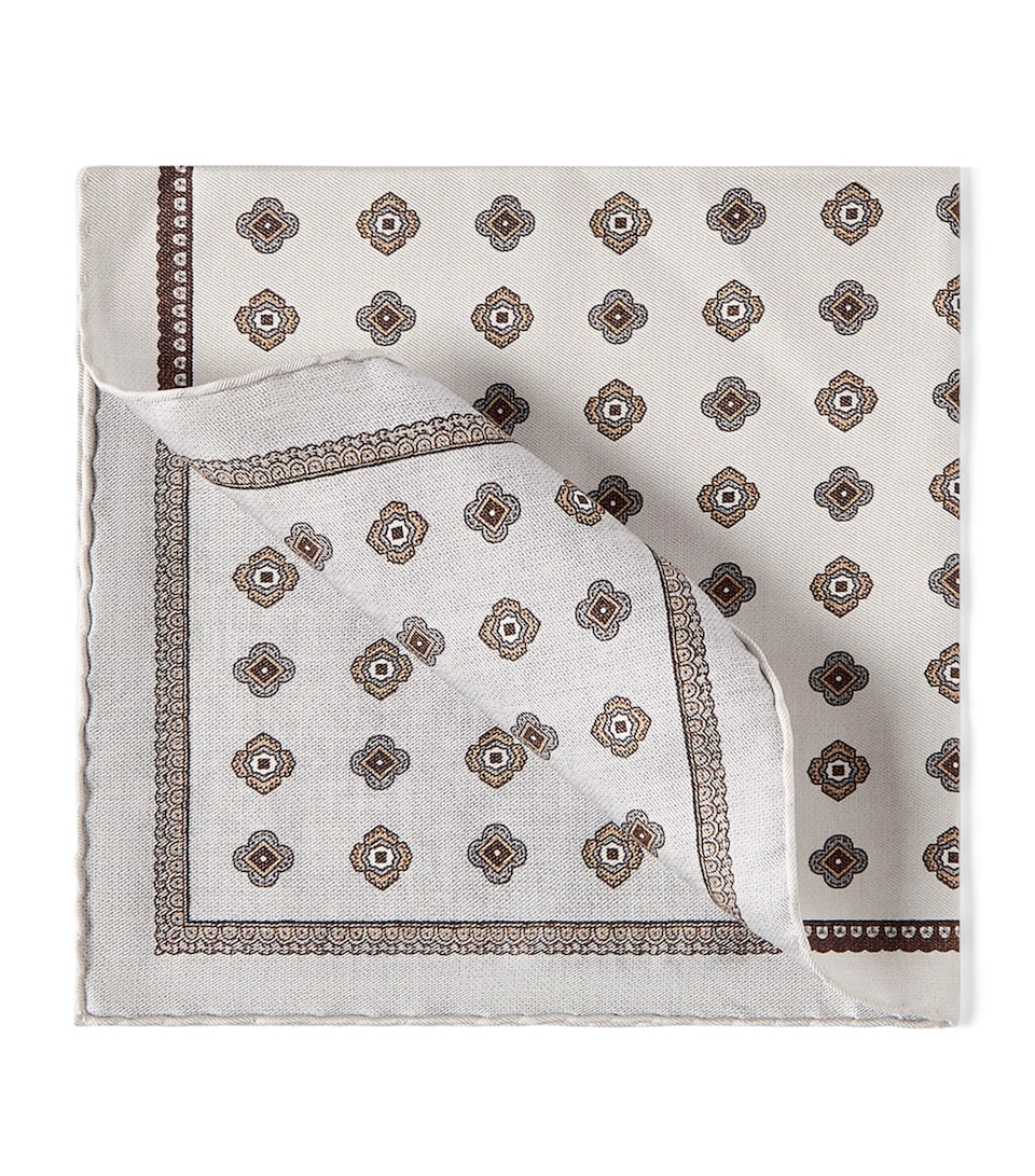 Brunello Cucinelli Silk Medallion Pocket Square