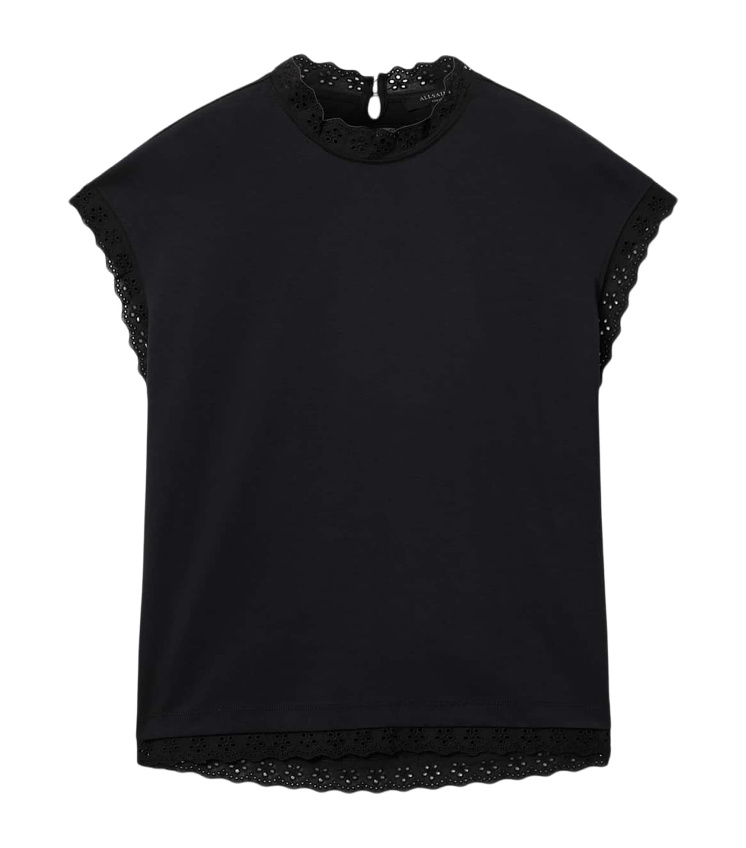 AllSaints Womens Organic Cotton Lace-Detail Lele Tank Top Black