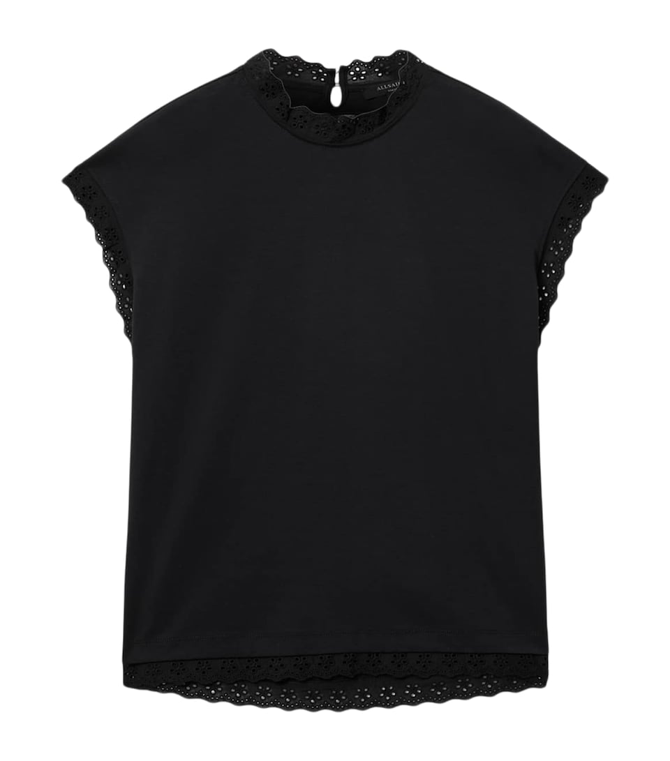 AllSaints Womens Organic Cotton Lace-Detail Lele Tank Top Black