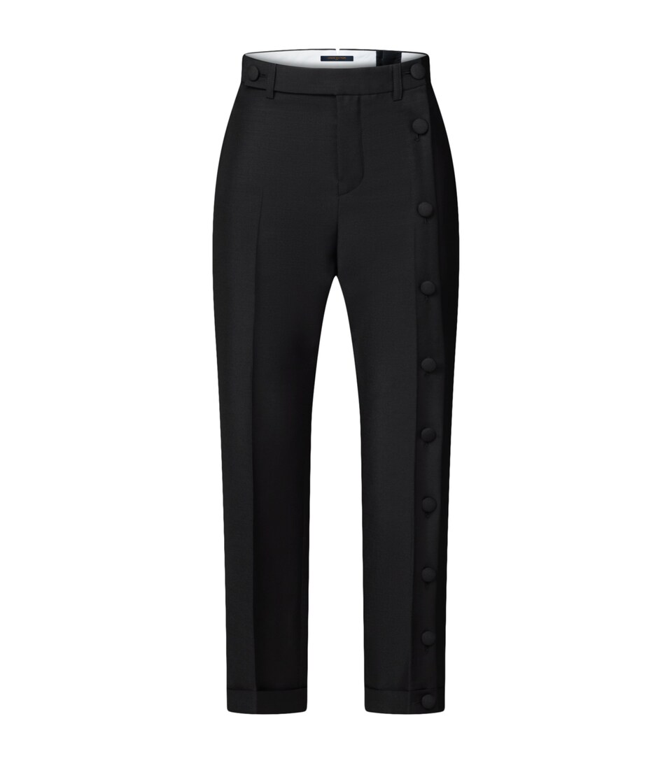 LOUIS VUITTON Womens Mohair-Wool Buttton-Leg Tailored Trousers Black