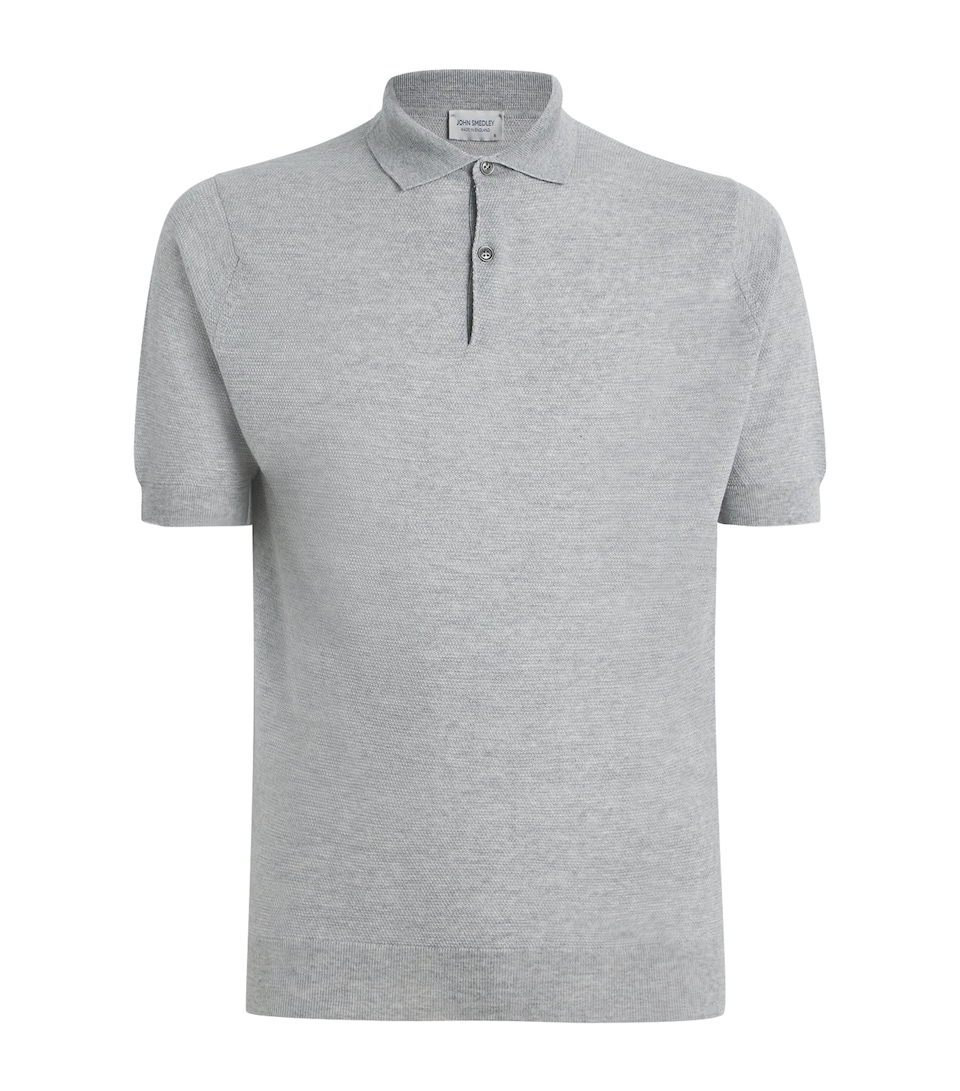 John Smedley Mens Merino Wool Textured Polo Shirt Nimbus