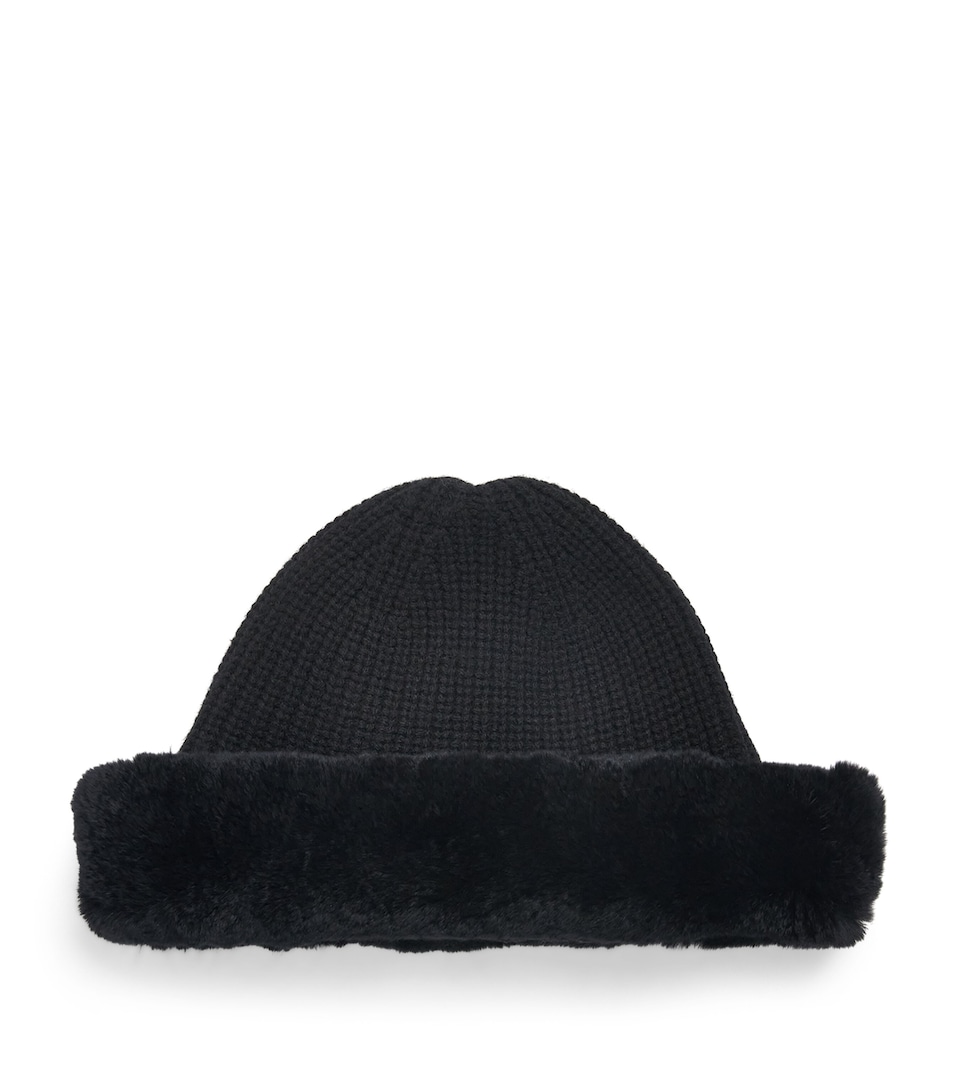 Yves Salomon Wool-Cashmere Rabbit Fur Trim Beanie