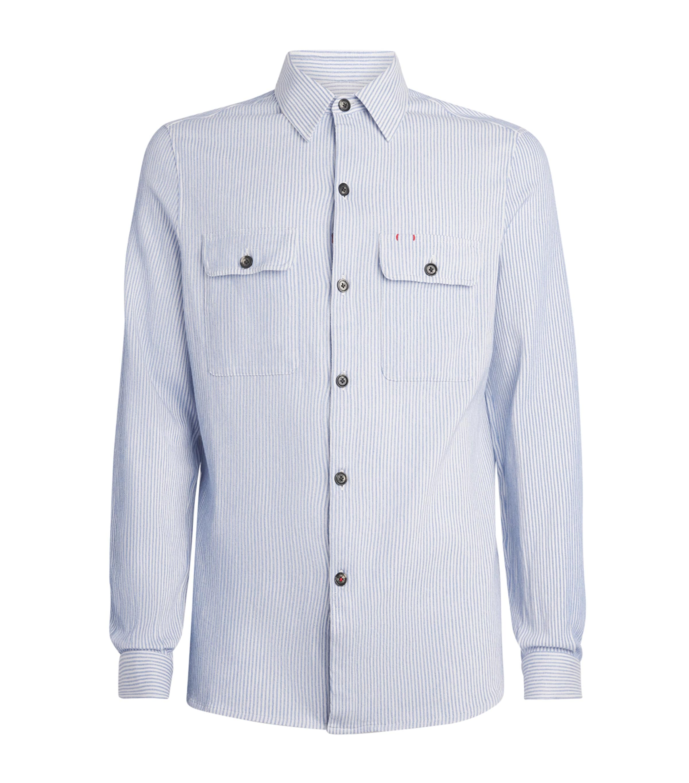 Isaia Mens Cotton-Linen Stripe Overshirt