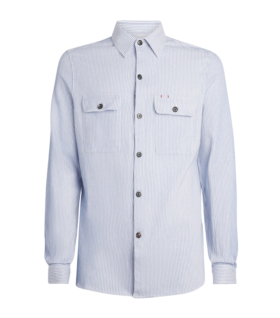 Isaia Mens Cotton-Linen Stripe Overshirt