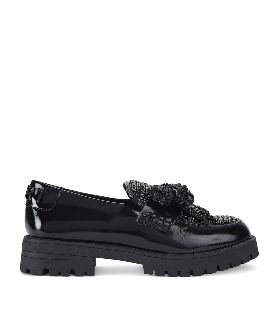 Kurt Geiger London Leather Embellished Bow Loafers Black