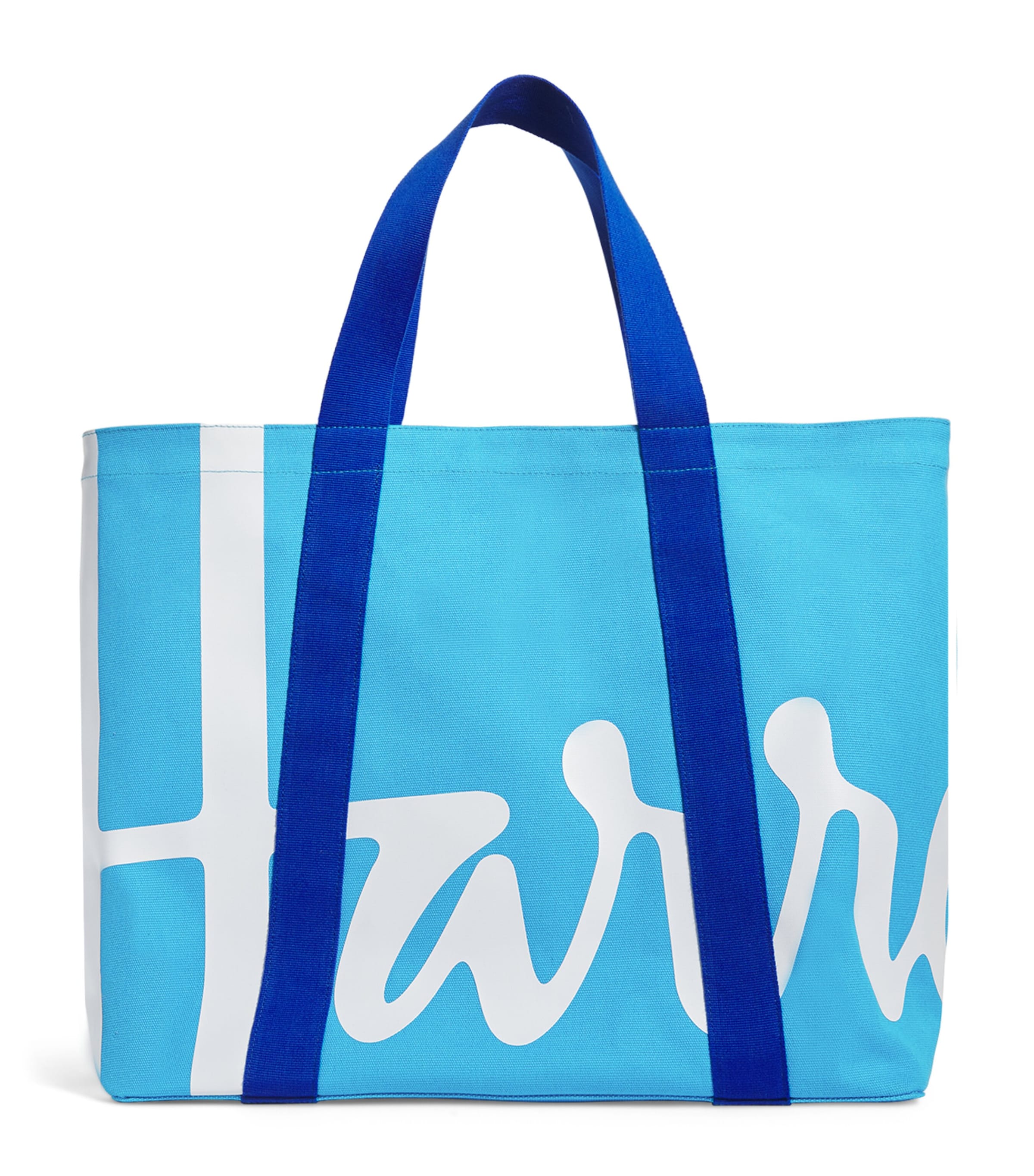 Harrods Large Cotton Logo Tote Bag Bright Blue