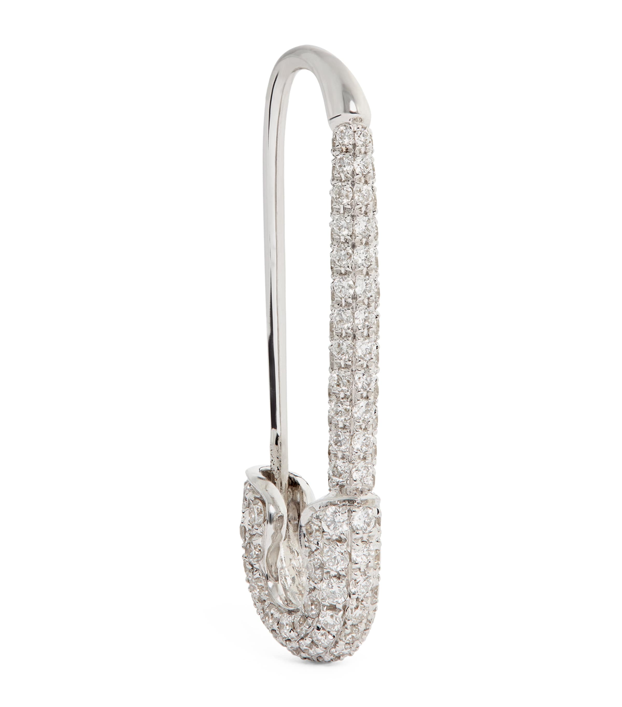 White Gold and Diamond Safety Pin Single Right Earring