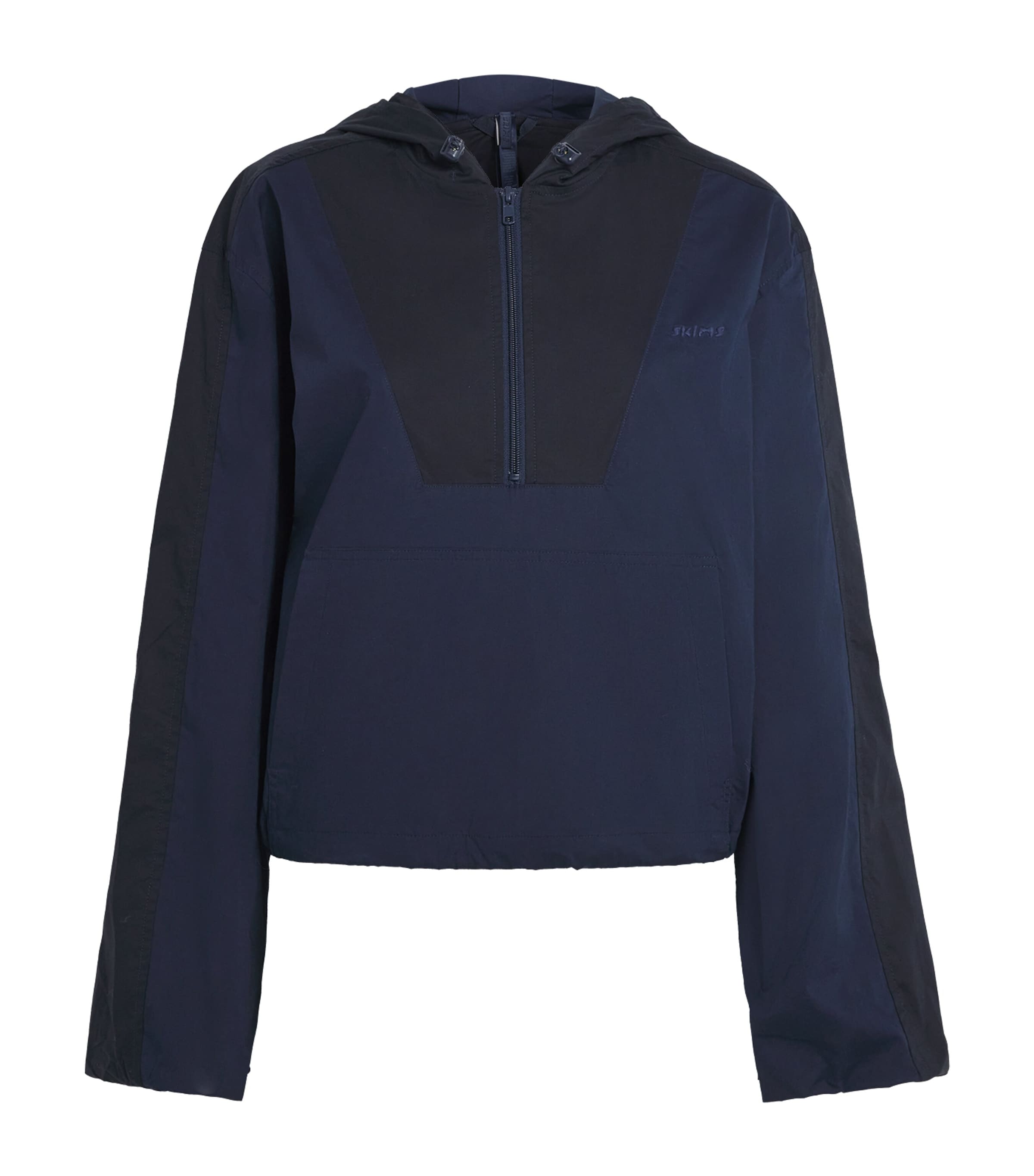 Skims Womens Woven Cotton Half-Zip Hoodie Navy