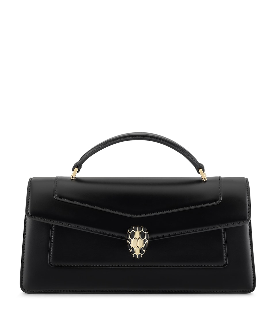 Bvlgari Leather Serpenti Forever Top-Handle Bag Black