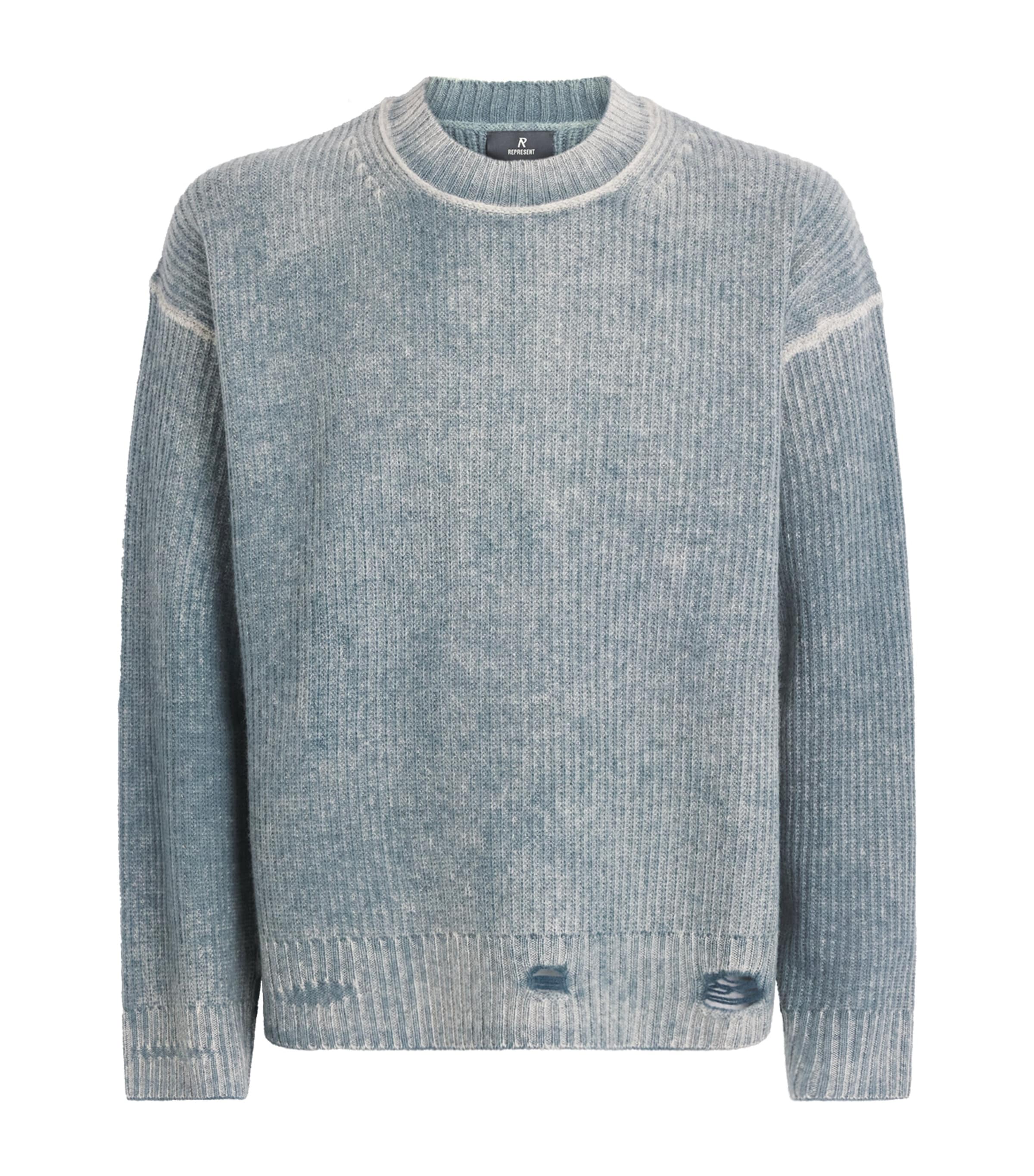 Represent Mens Wool Reversible Fade Out Sweater Petrol