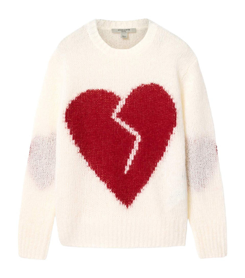 AllSaints Womens Wool-Blend Luvheart Sweater Ecru White/red