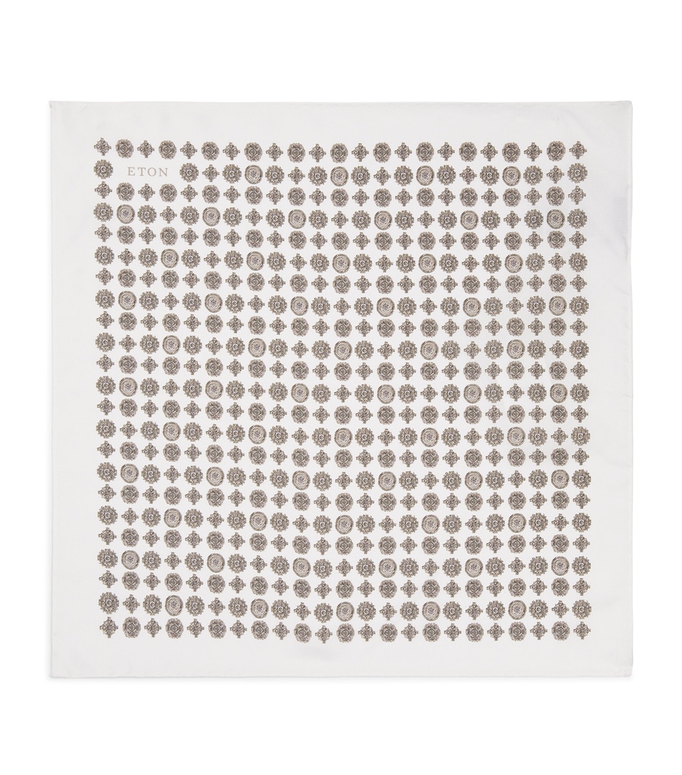 Eton Silk Medallion Pocket Square White