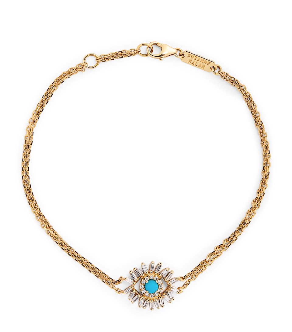 Yellow Gold and Turquoise Evil Eye Chain Bracelet