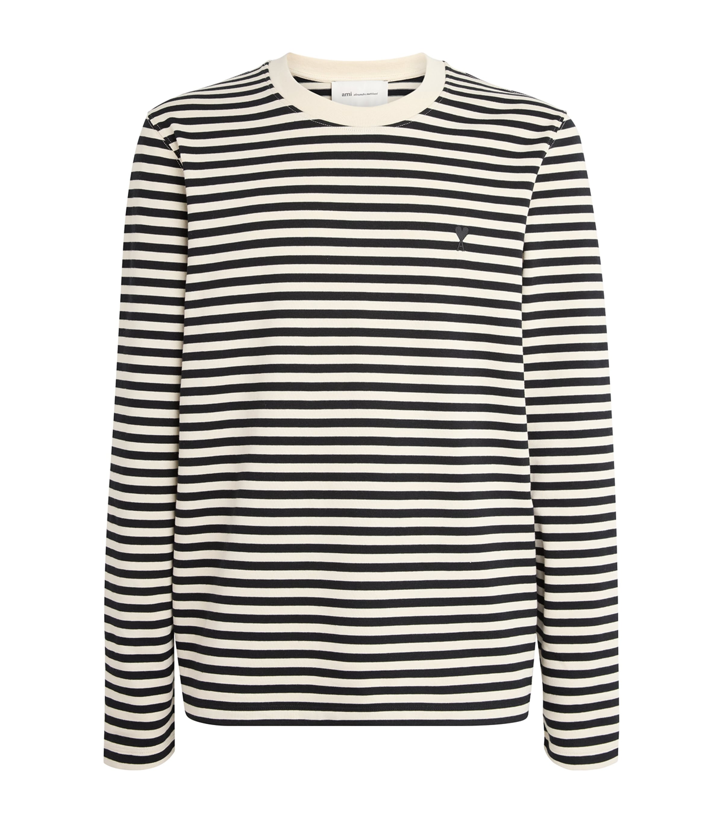 AMI Paris Mens Cotton Stripe Long-Sleeve T-Shirt Noir/ivoire