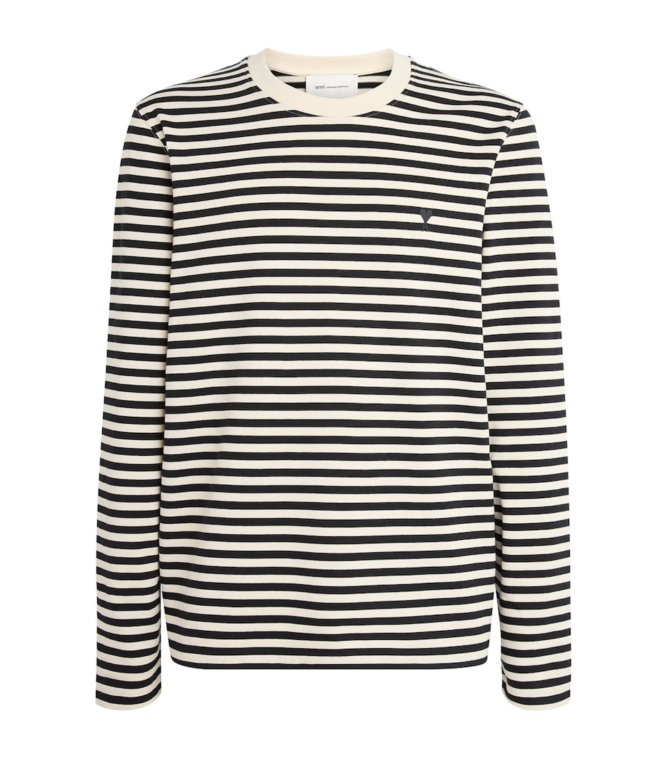 AMI Paris Mens Cotton Stripe Long-Sleeve T-Shirt Noir/ivoire