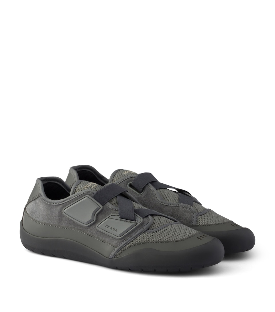 Prada Leather-Mesh Speedrock Sneakers Grey