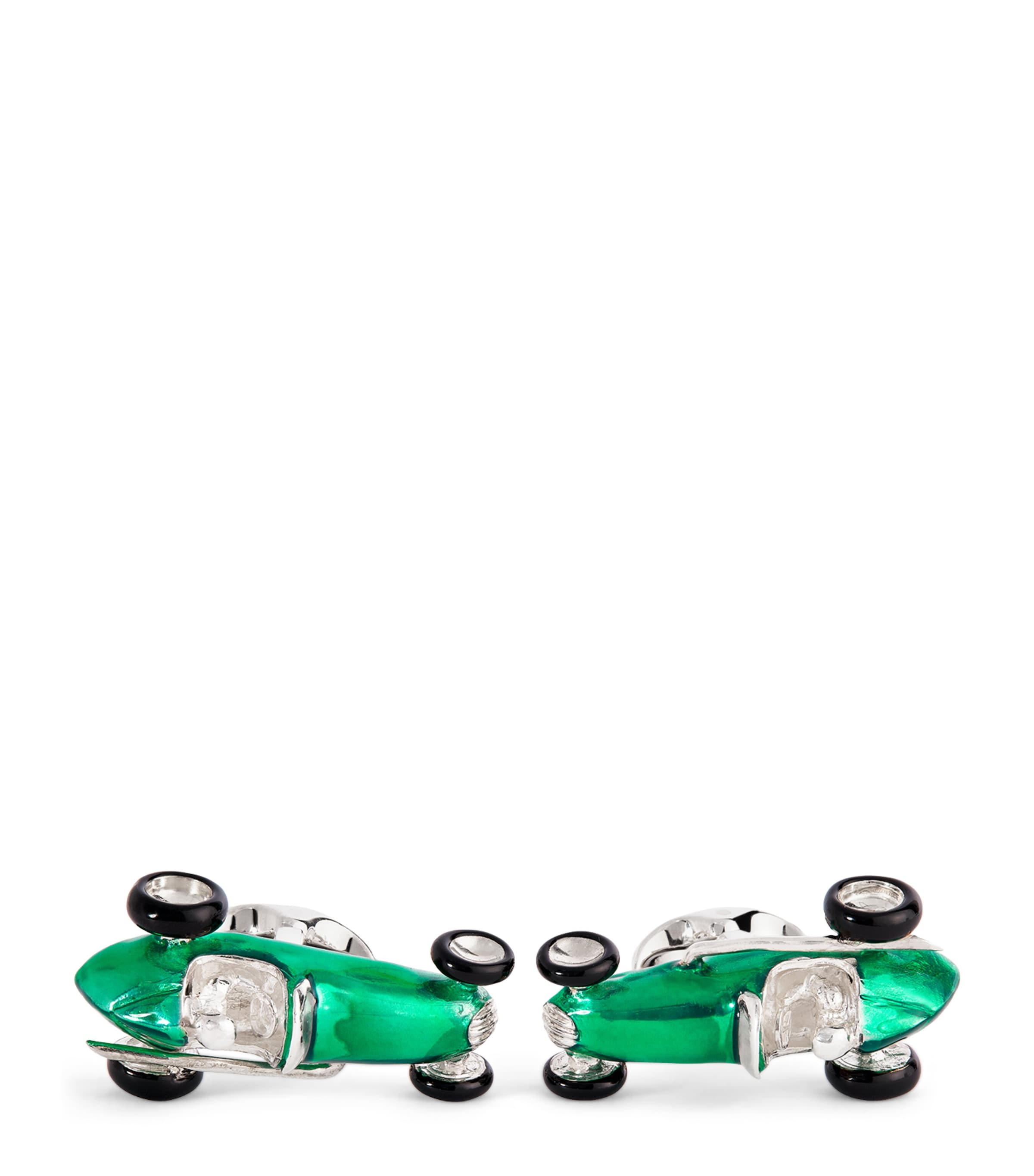 Deakin & Francis Sterling Silver Racing Car Cufflinks Green