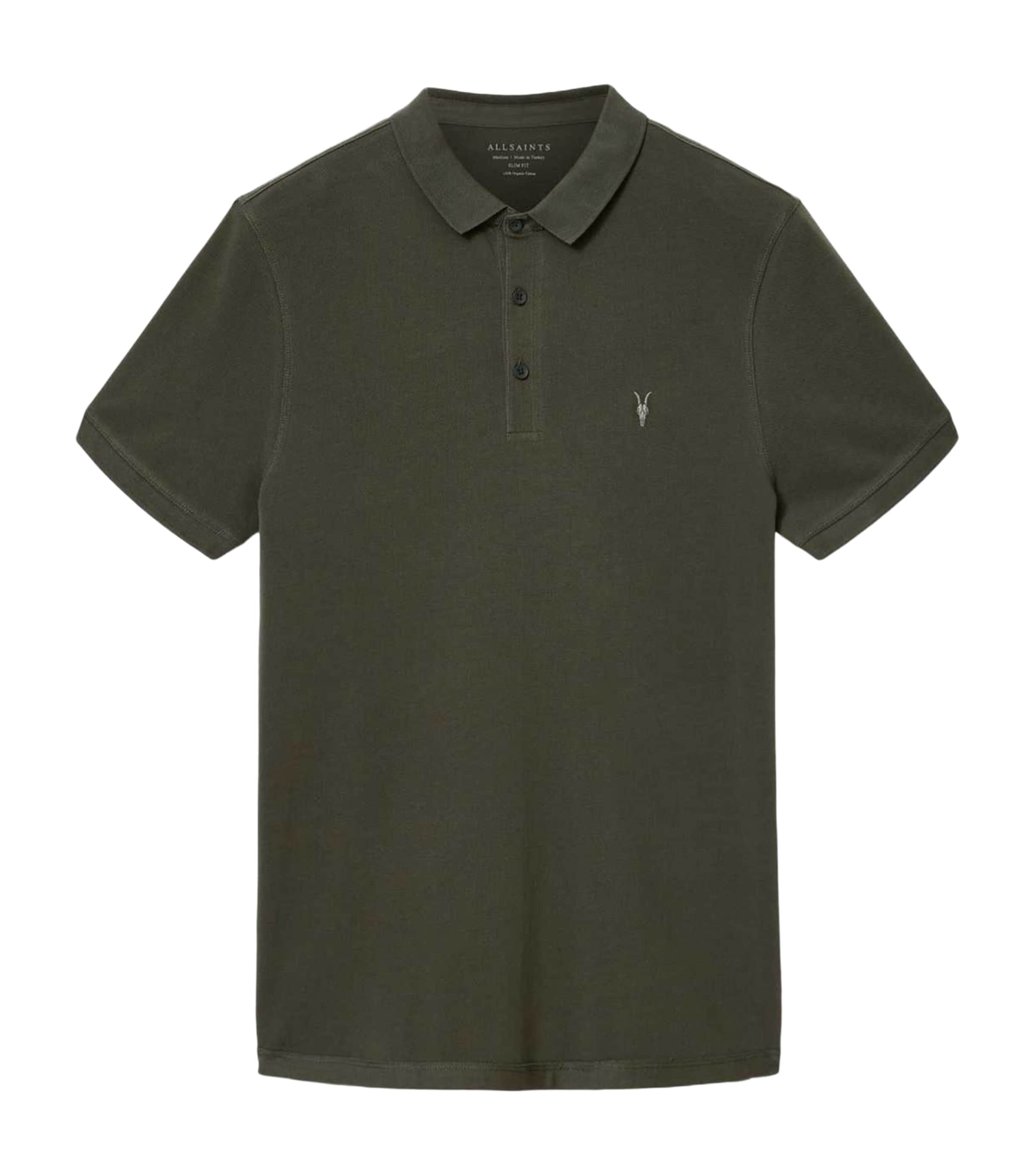 AllSaints Mens Organic Cotton Reform Polo Shirt Mangrove Green