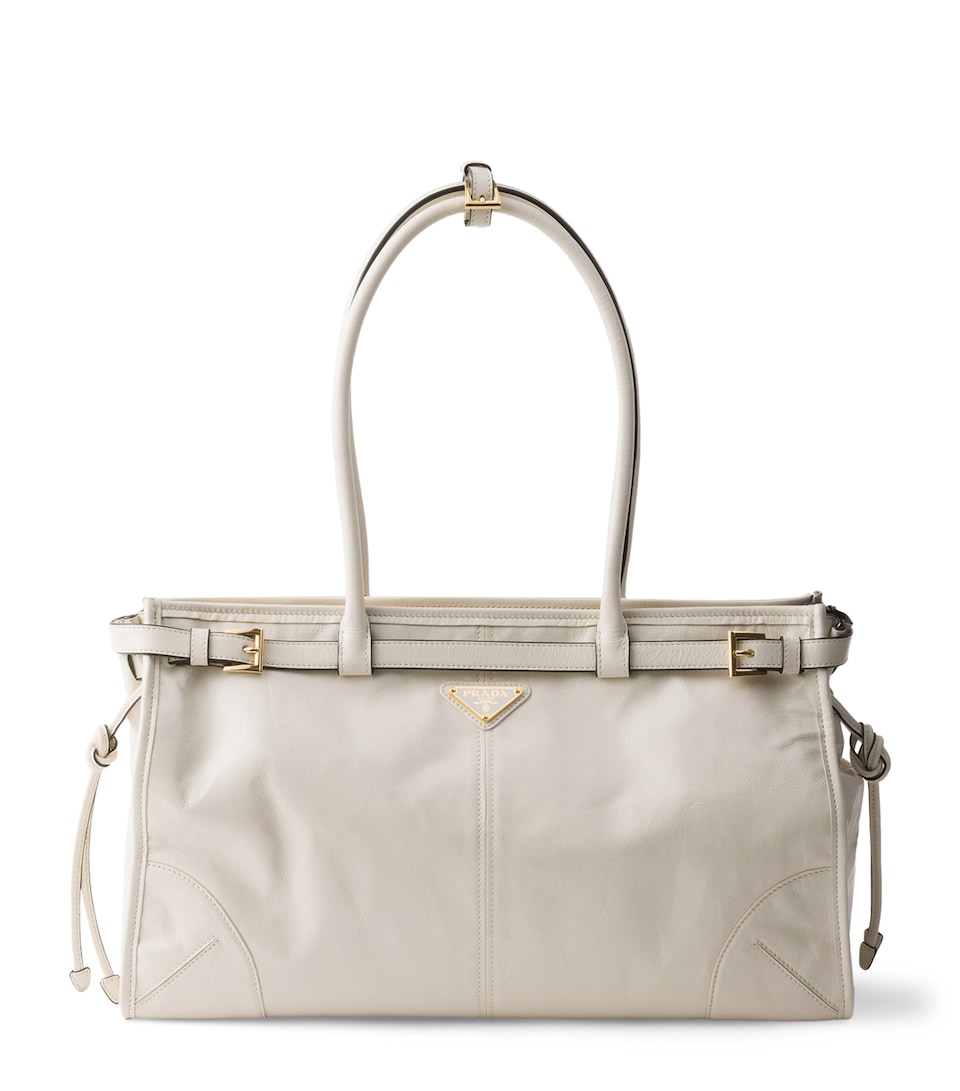 Prada Large Leather Bonnie Top-Handle Bag White