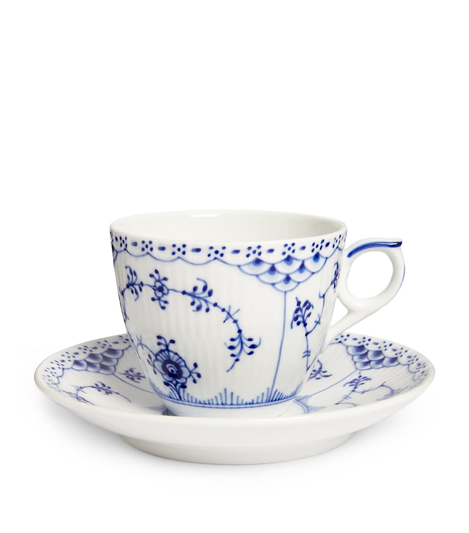 Blue Fluted Half Lace Teacup and Saucer