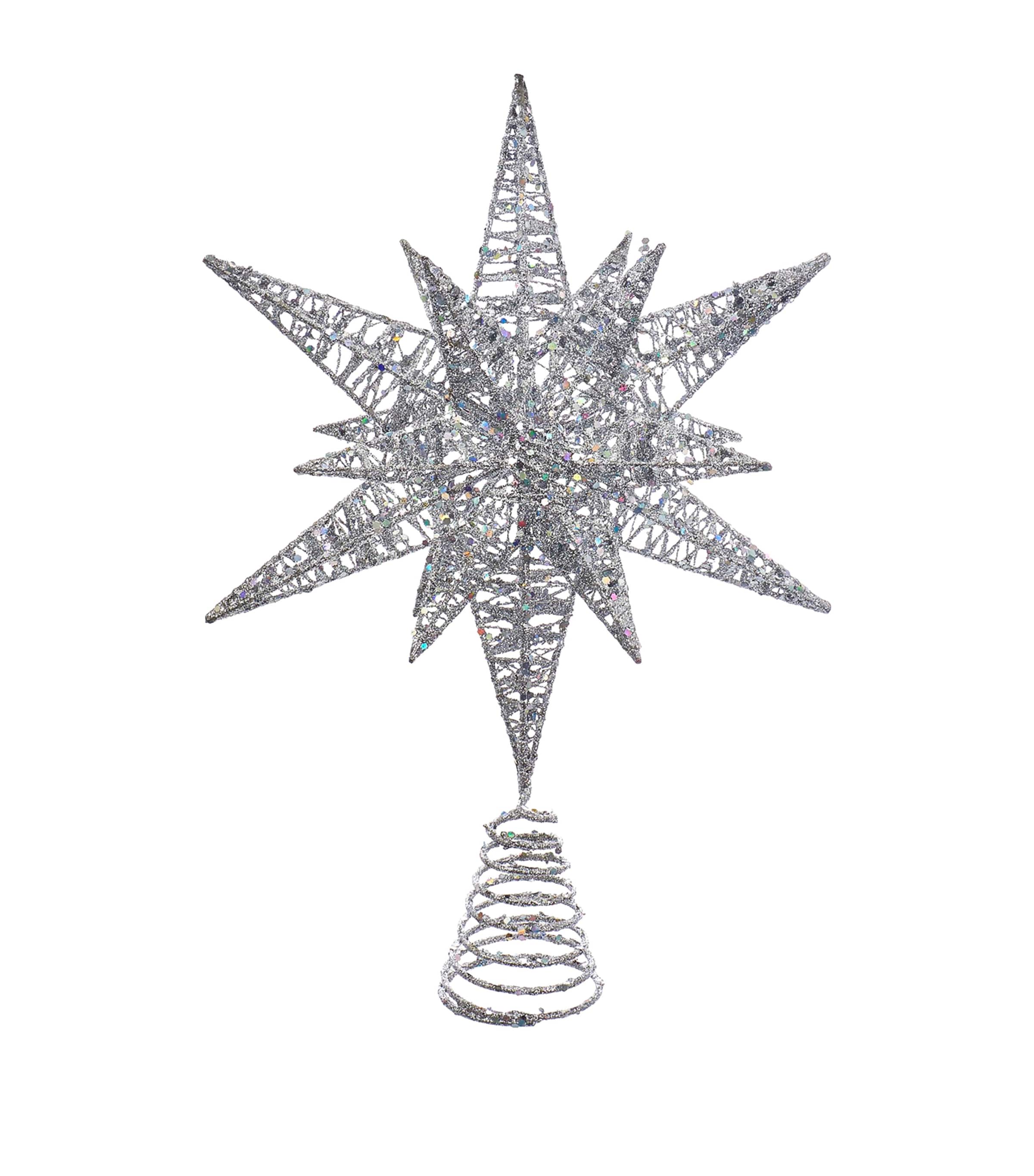 Kurt.S.Adler Glitter Star Tree Topper Silver