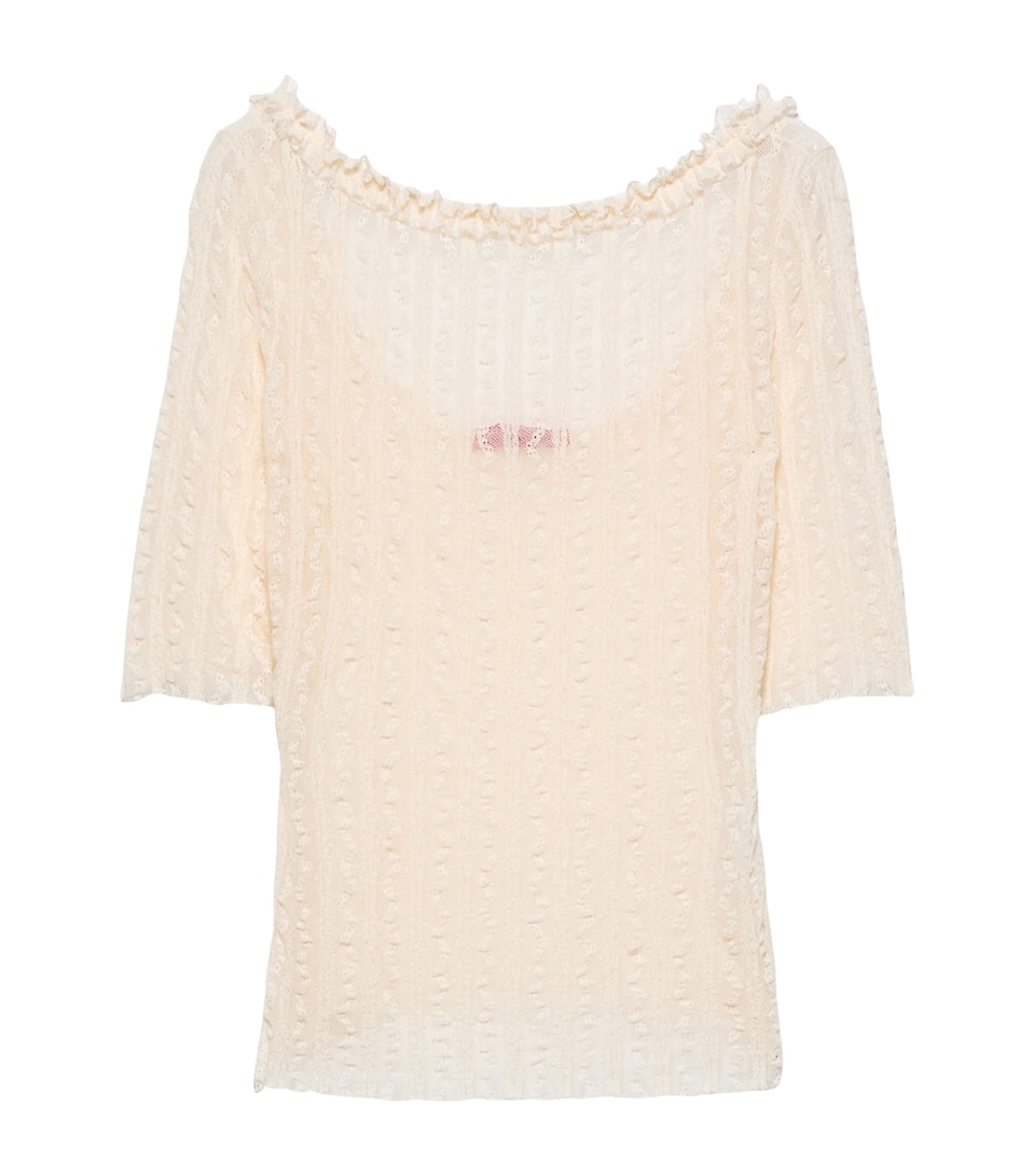 MAX&Co. Womens Lace Ruffled Top Ecru