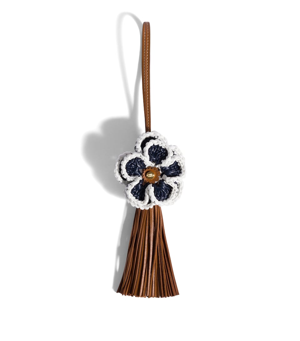 Miu Miu Lambskin Woven Flower Charm Brown