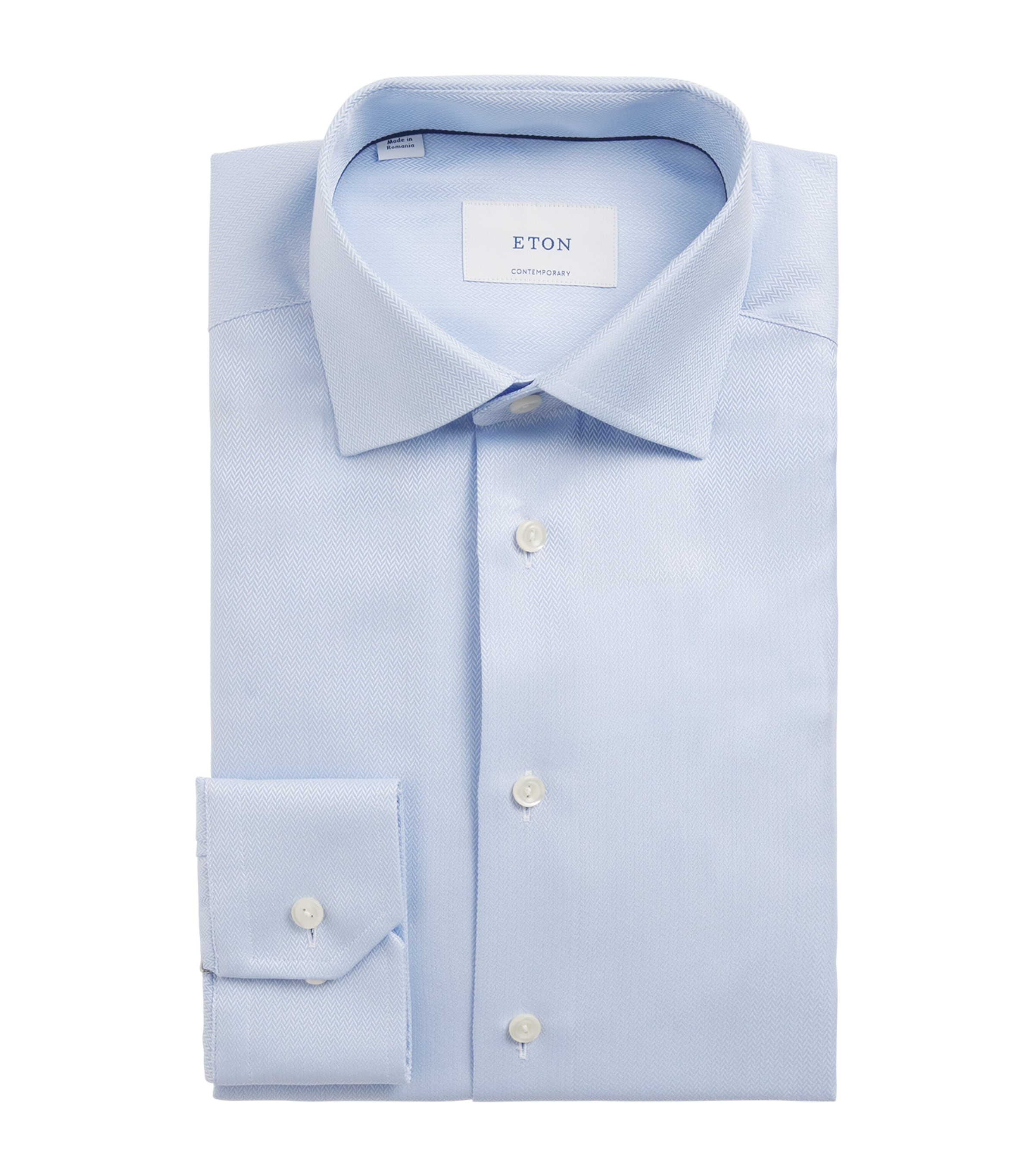 Eton Mens Cotton Herringbone Slim-Fit Shirt Light Blue