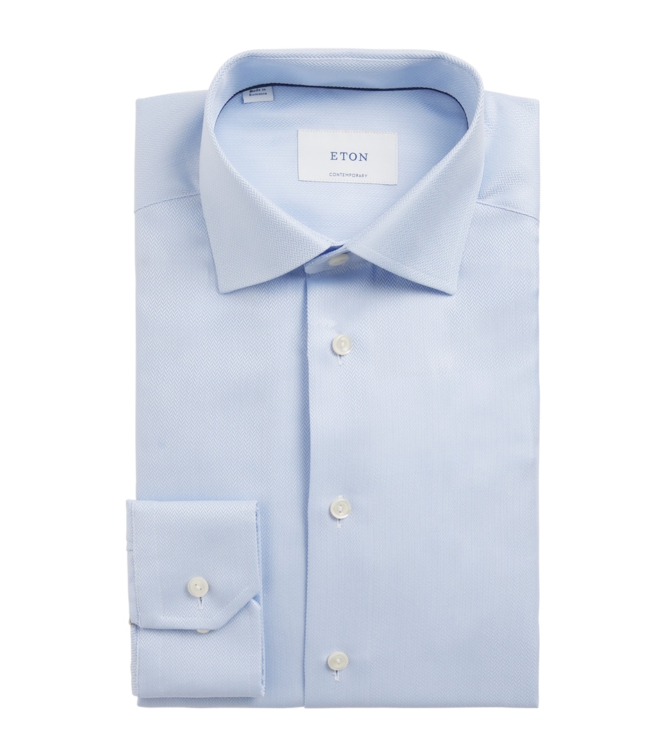 Eton Mens Cotton Herringbone Slim-Fit Shirt Light Blue
