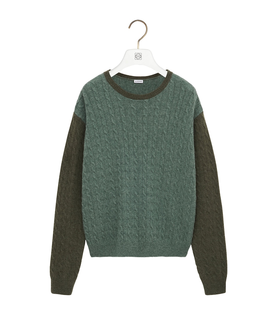 Cashmere-Blend Two-Tone Cable-Knit Sweater