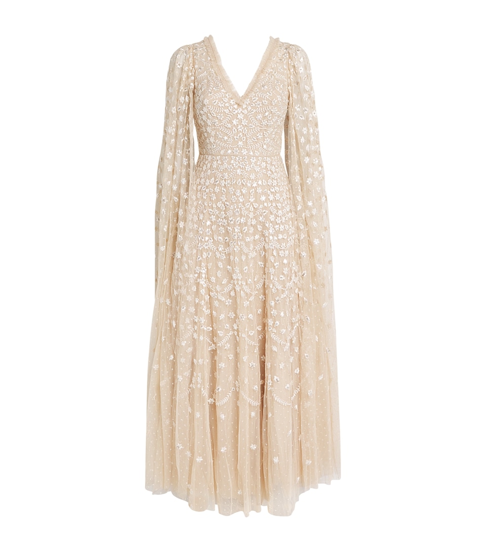 Cape-Detail Clover Maxi Dress