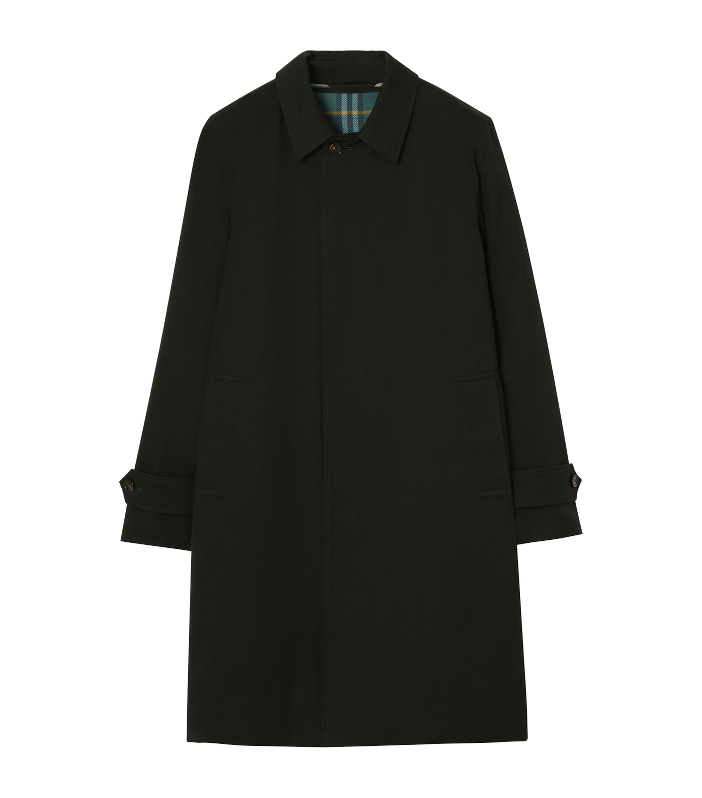 Burberry Mens Highgrove x Burberry Cotton Gabardine Long Car Coat with Warmer Marsh Green