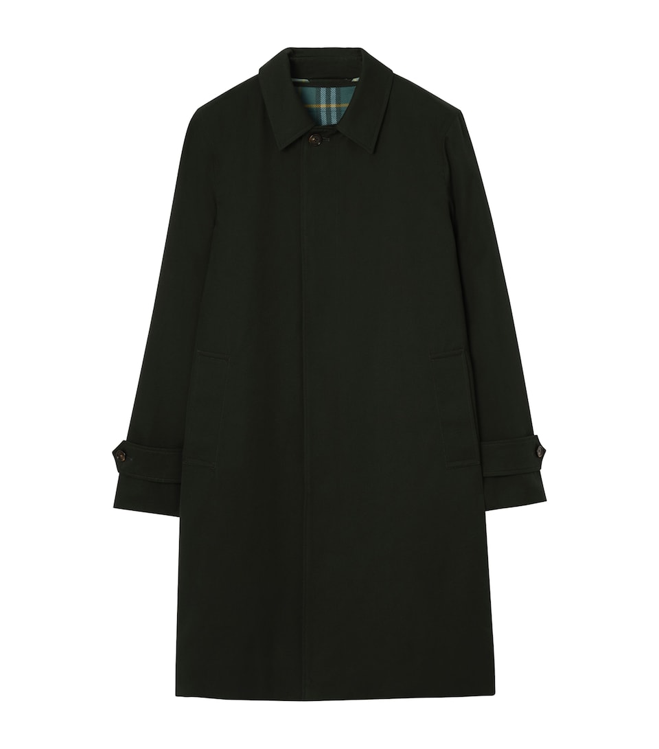 Burberry Mens Highgrove x Burberry Cotton Gabardine Long Car Coat with Warmer Marsh Green